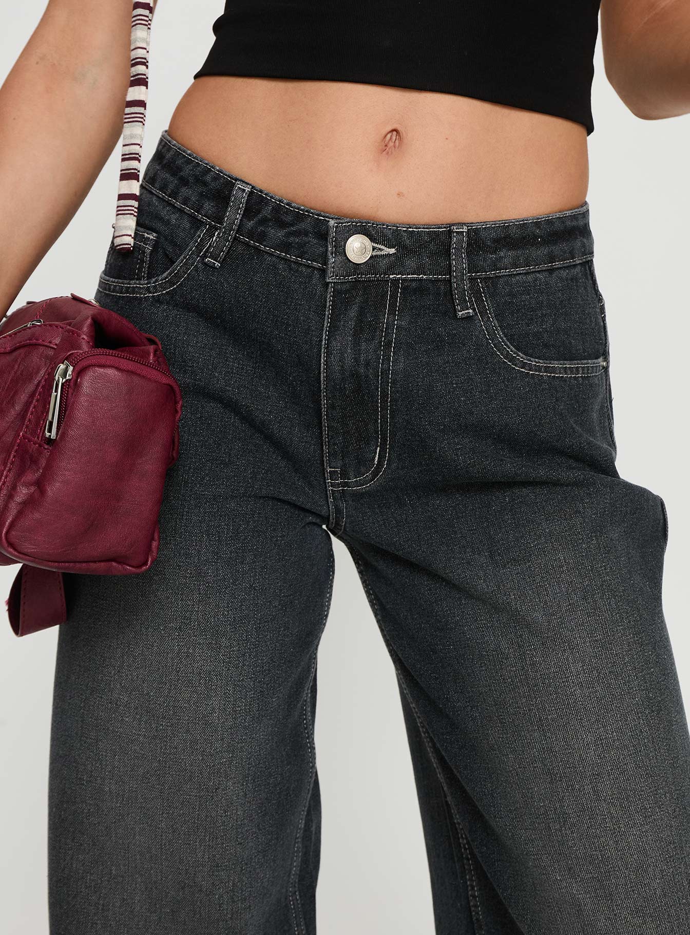 Ramos Low Rise Wide Leg Jeans Dark Grey Wash - Image 6