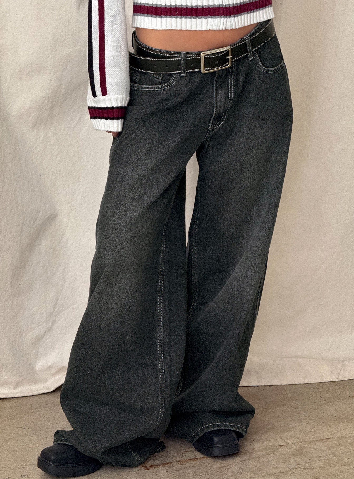 Ramos Low Rise Wide Leg Jeans Dark Grey Wash - Image 8