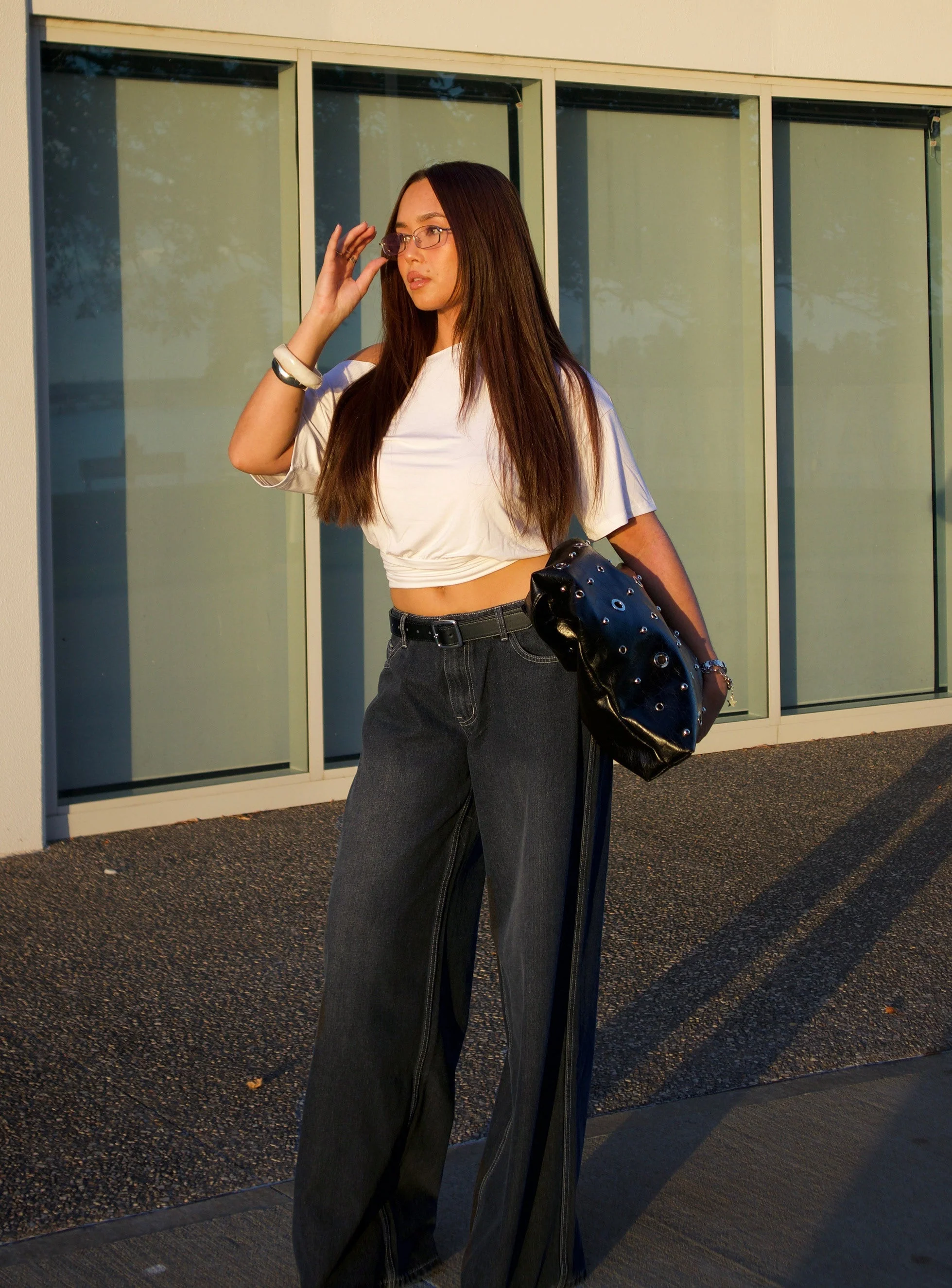 Ramos Low Rise Wide Leg Jeans Dark Grey Wash - Image 9