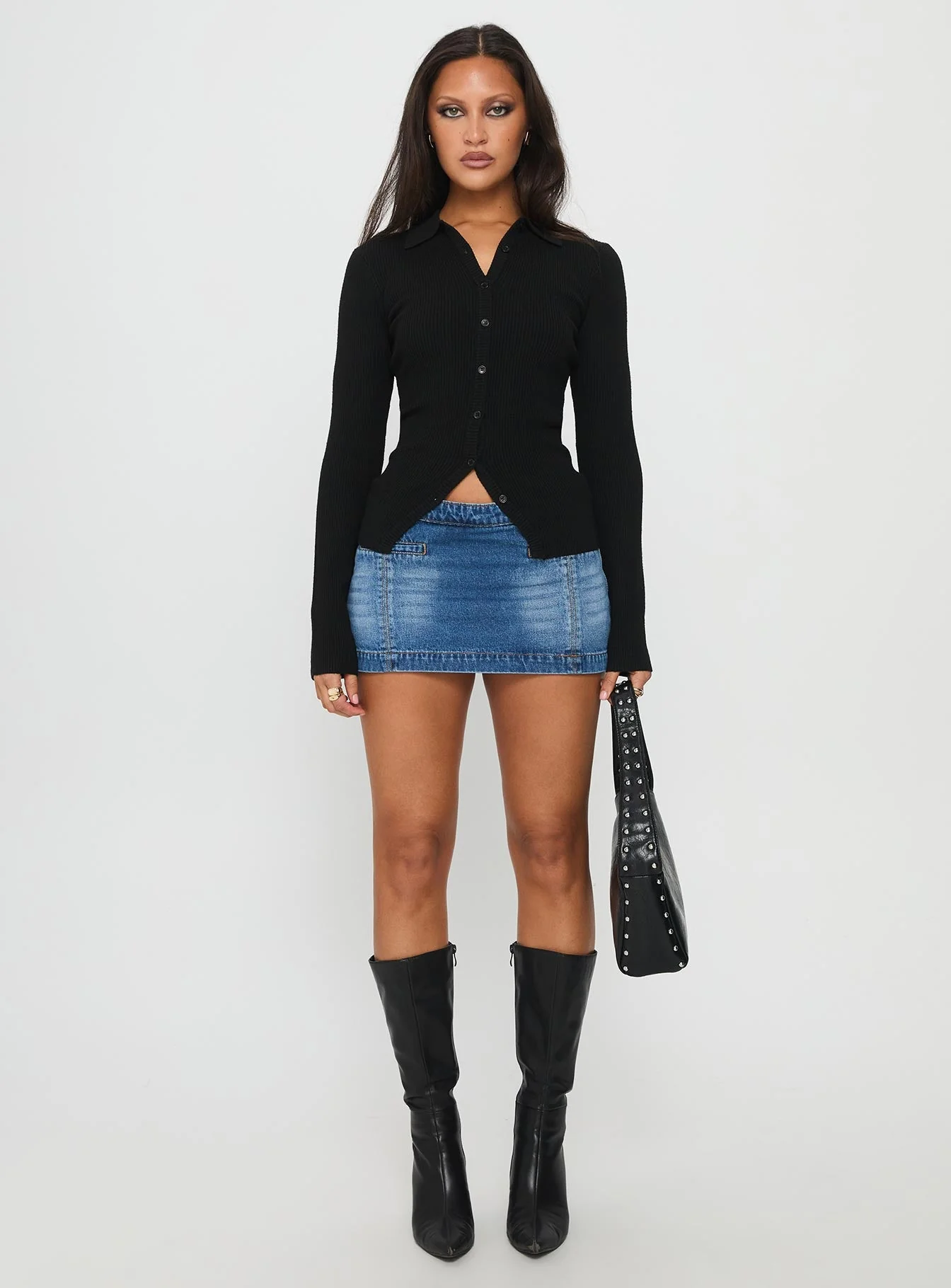 Rarity Collared Long Sleeve Top Black - Image 6