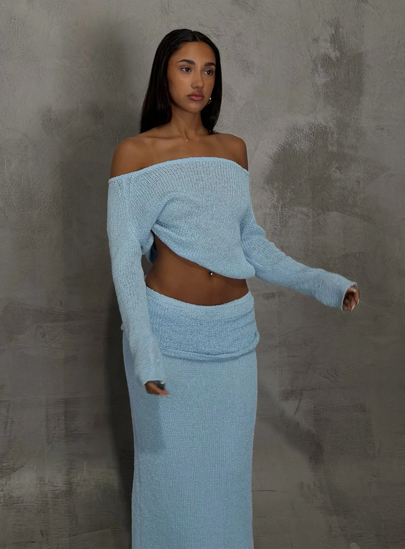 Ravira Wide Neck Knit Sweater Blue