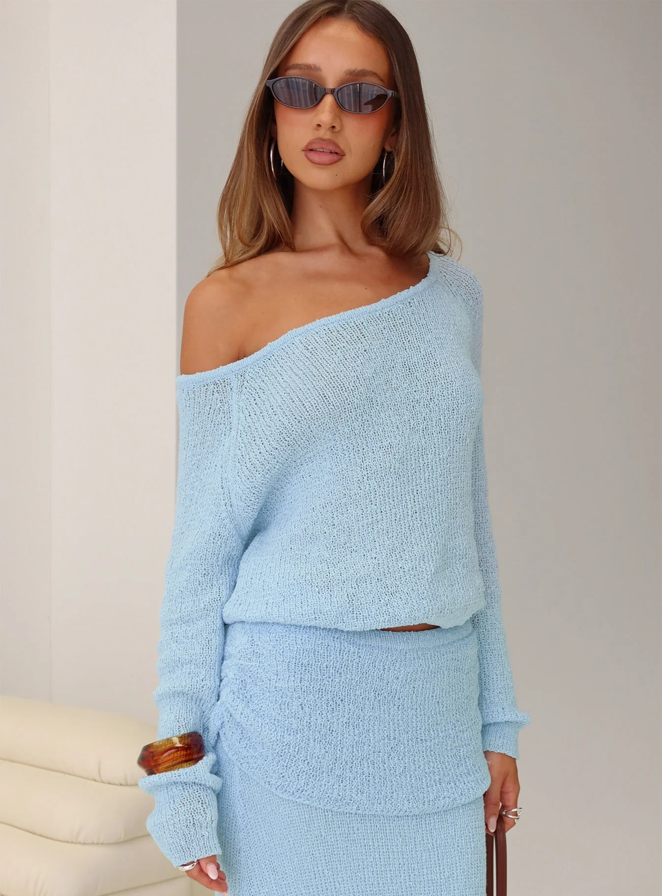 Ravira Wide Neck Knit Sweater Blue - Image 8