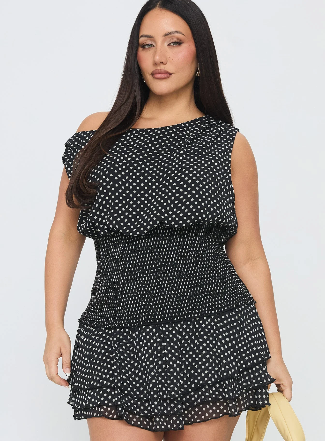 Ready To Party Off Shoulder Top Black Polka Dot Curve - Image 2