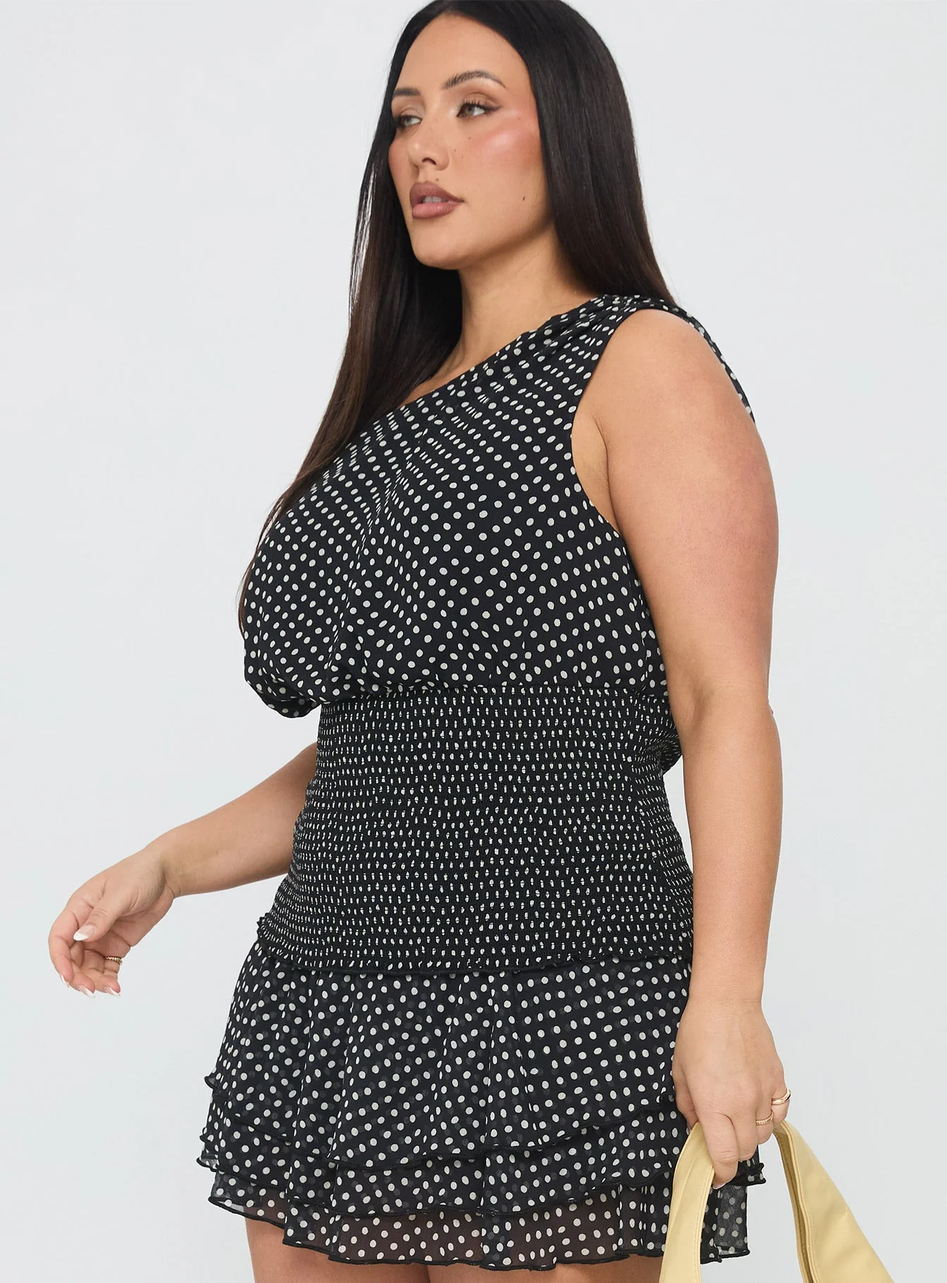 Ready To Party Off Shoulder Top Black Polka Dot Curve - Image 4