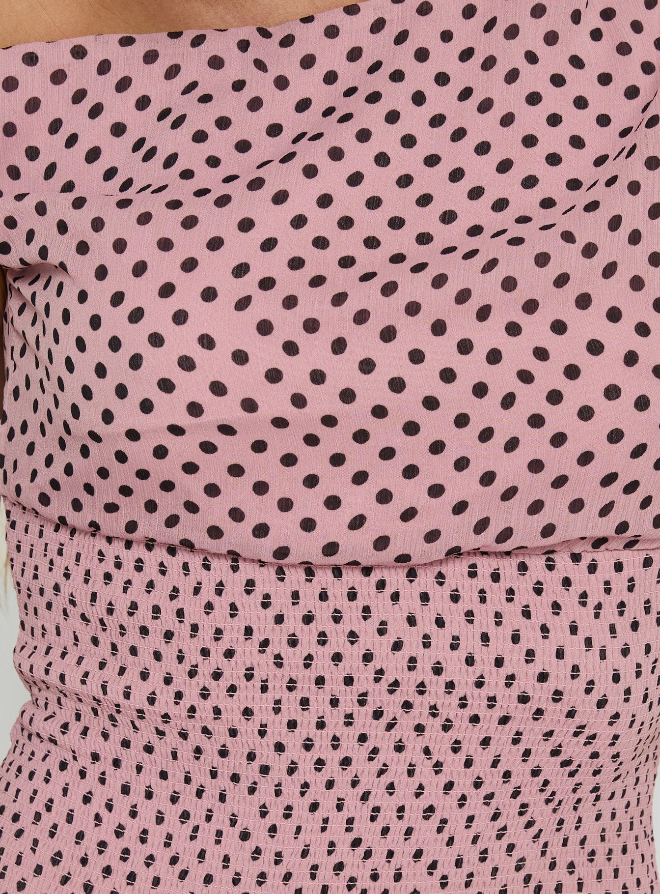 Ready To Party Off Shoulder Top Pink / Black Polka - Image 6