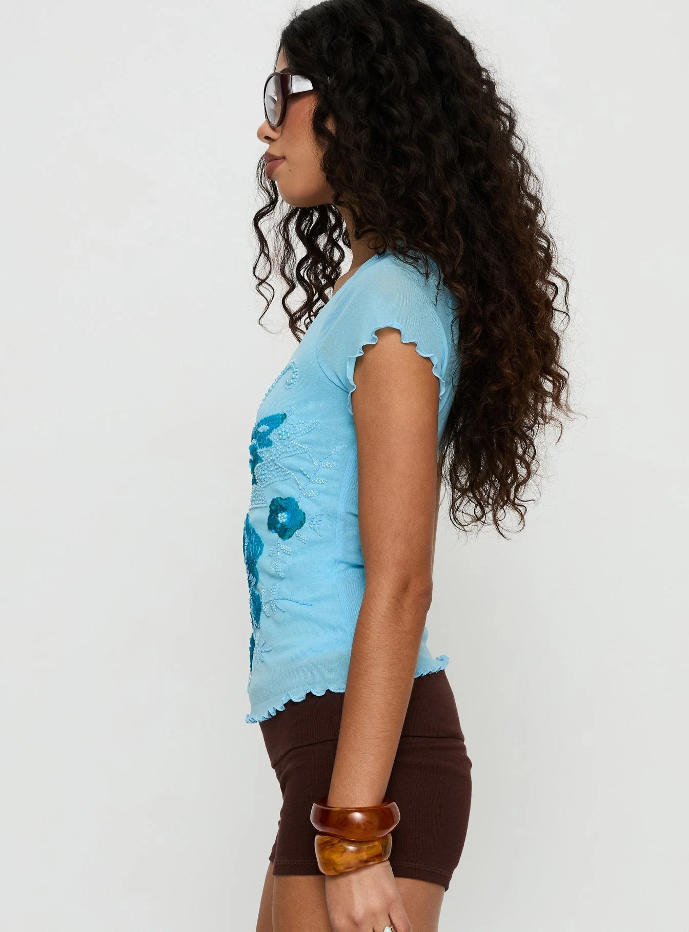 Reannah Sequin Short Sleeve Top Blue - Image 4