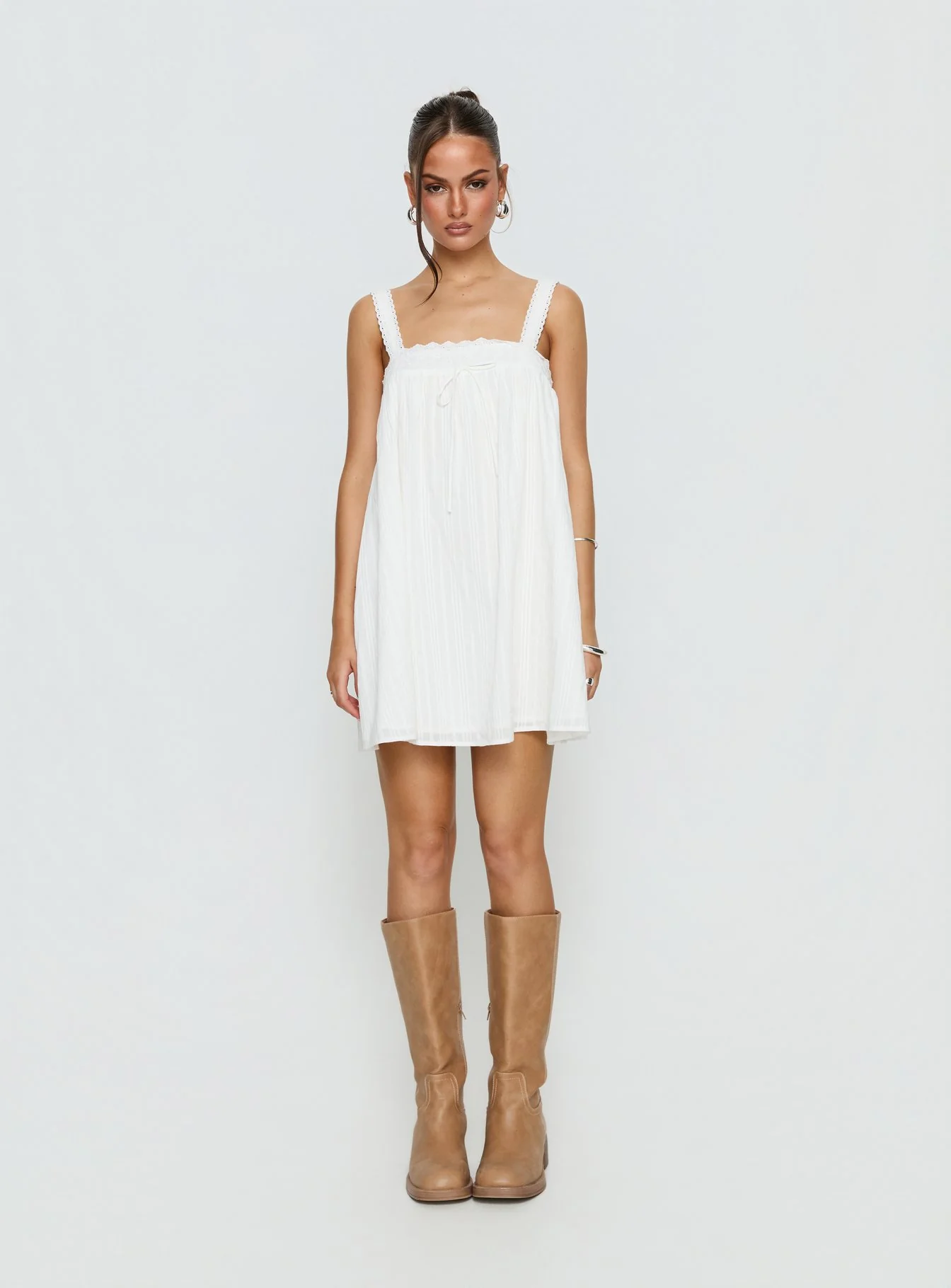 Reason To Stay Lace Trim Floaty Mini Dress White - Image 7