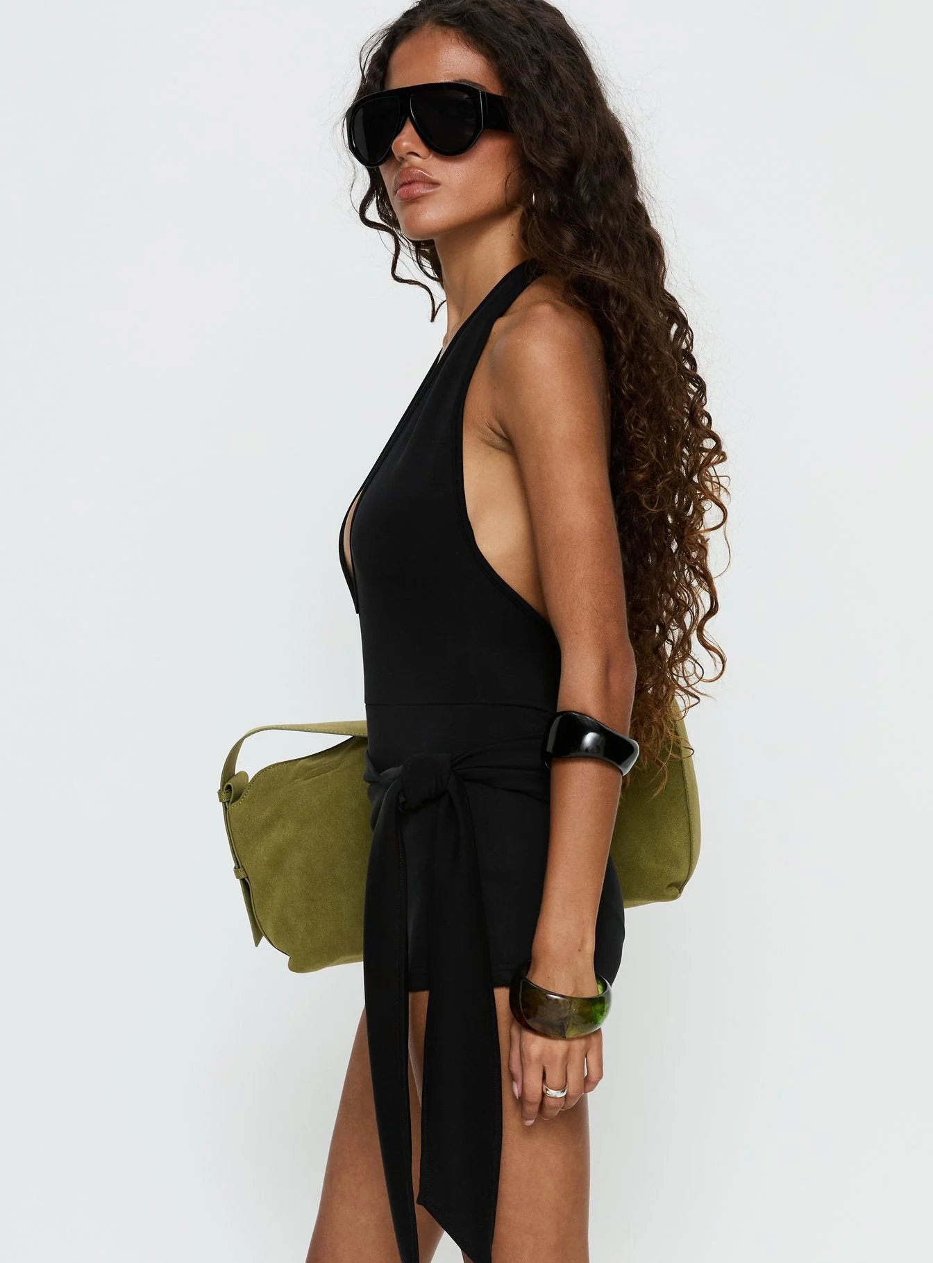 Relina Plunge Neck Halter Playsuit Black - Image 4