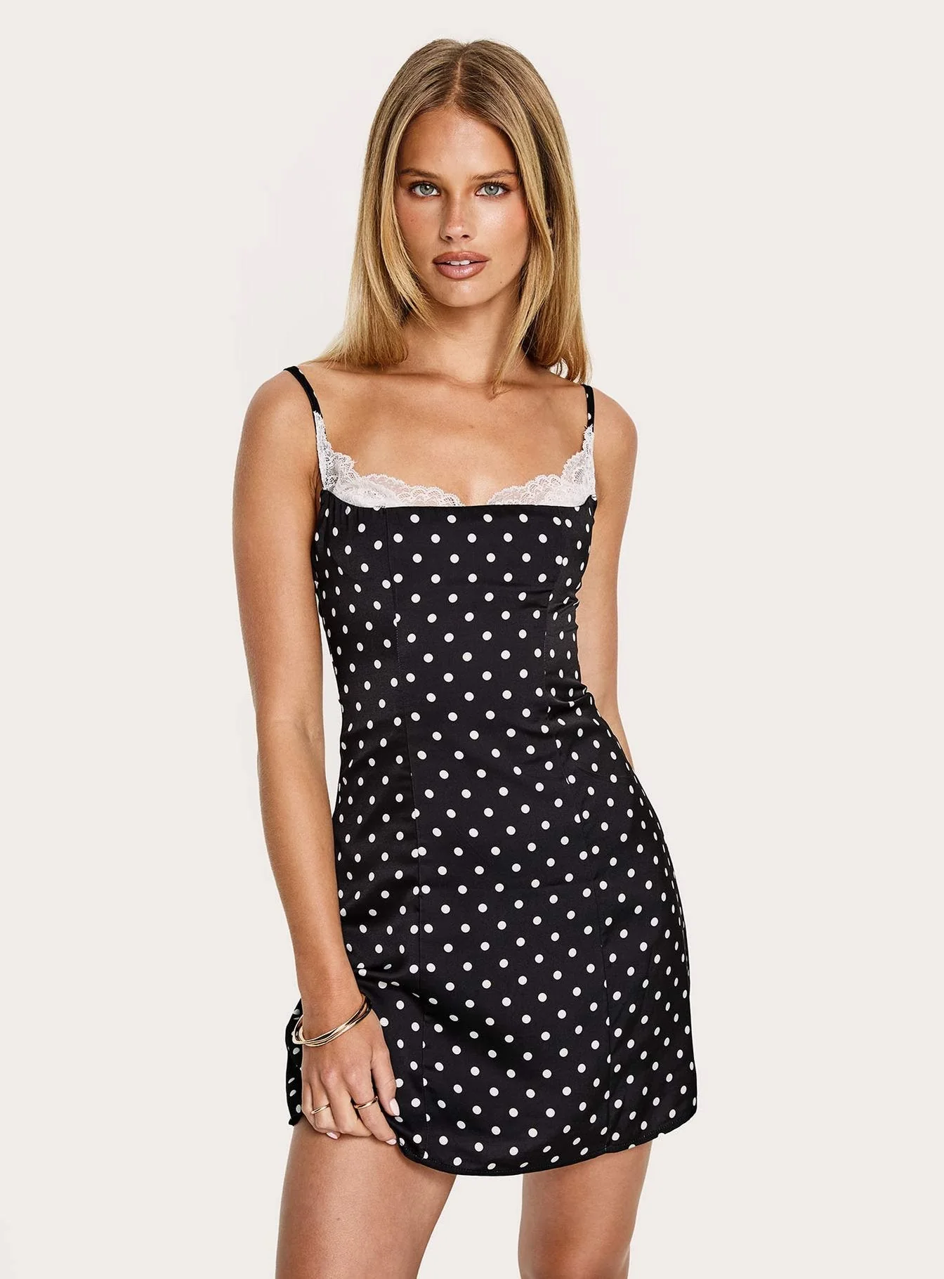 Renaissance Corset Lace Mini Dress Black / White Polka Dot - Image 8