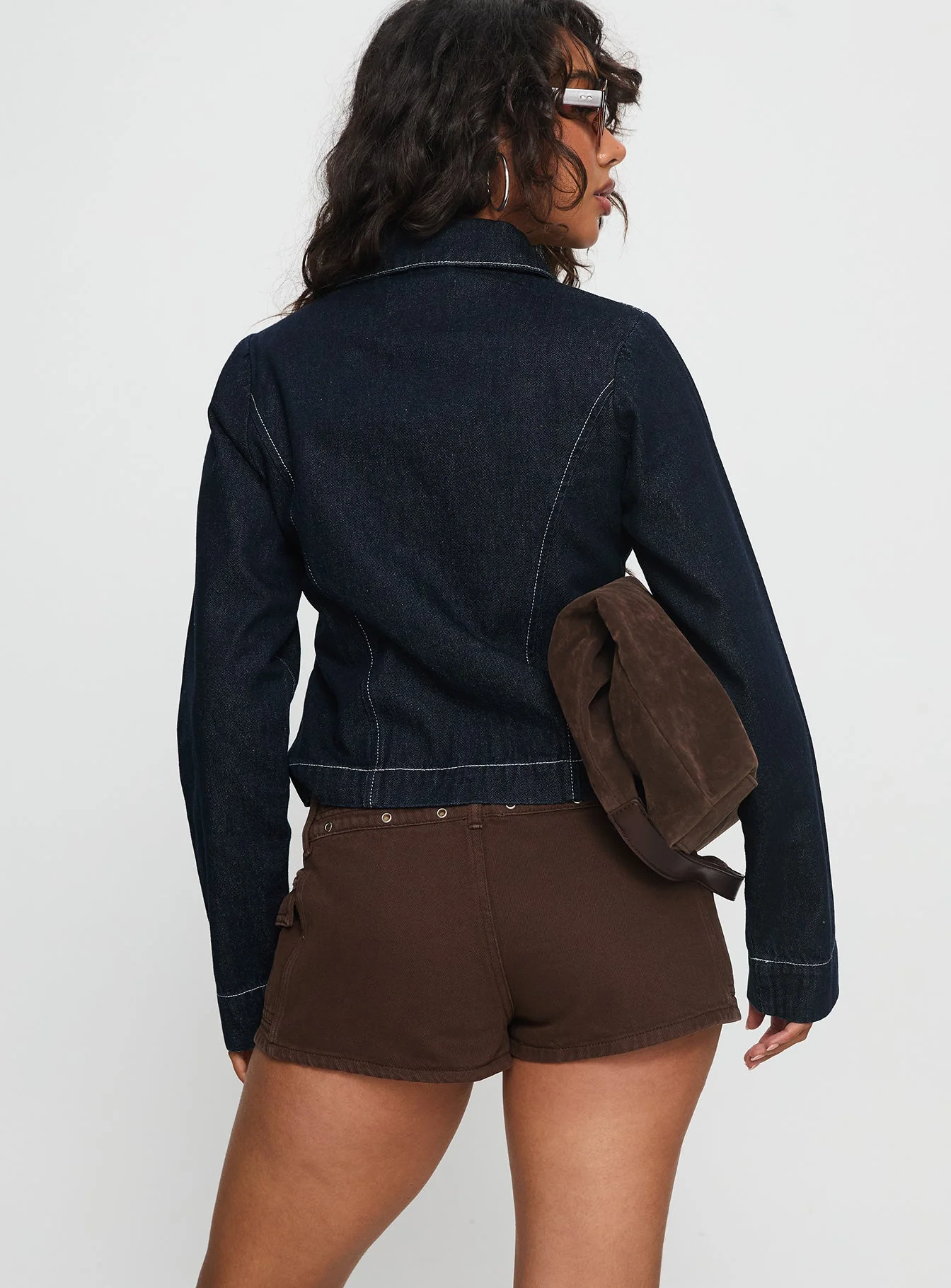Reno Eyelet Micro Shorts Brown Wash - Image 4