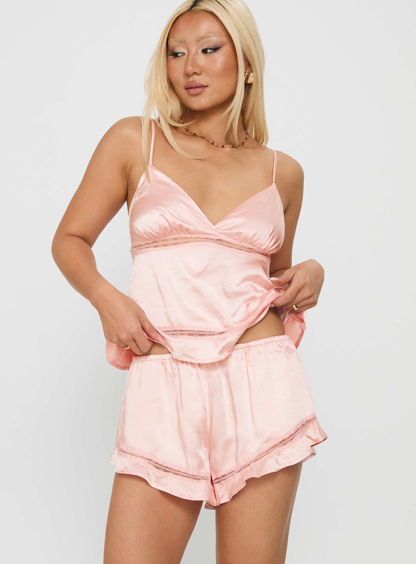 Restful Sleep Satin Frill Set Pale Pink - Image 2