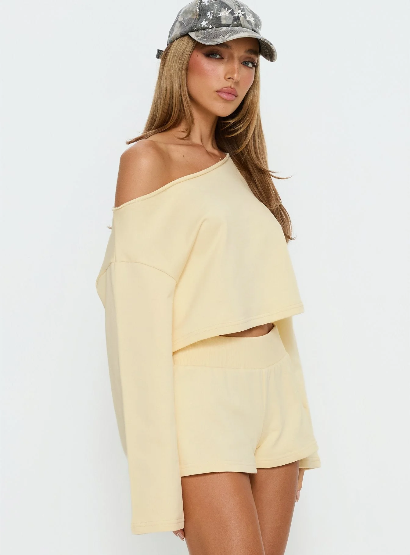 Retreat Raw Edge Off Shoulder Jumper Buttercream - Image 3