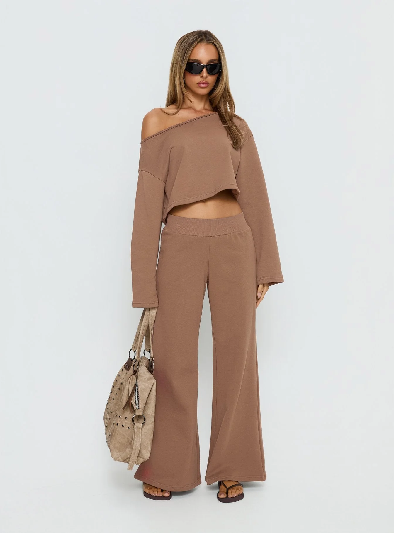 Retreat Raw Edge Off Shoulder Jumper Cocoa - Image 3