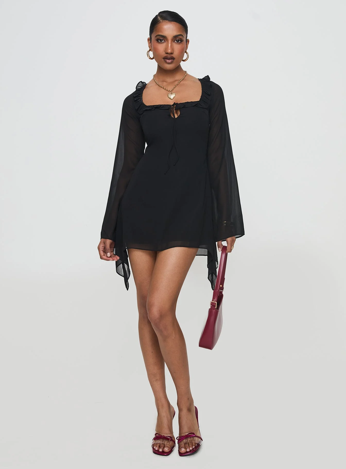Revival Long Sleeve Mini Dress Black - Image 3