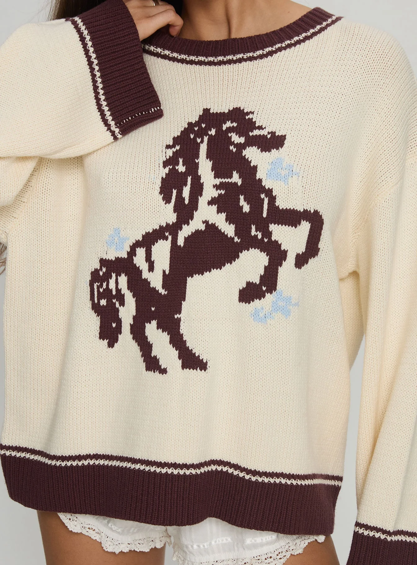 Rhianonn Horse Graphic Knit Sweater Cream / Brown - Image 6
