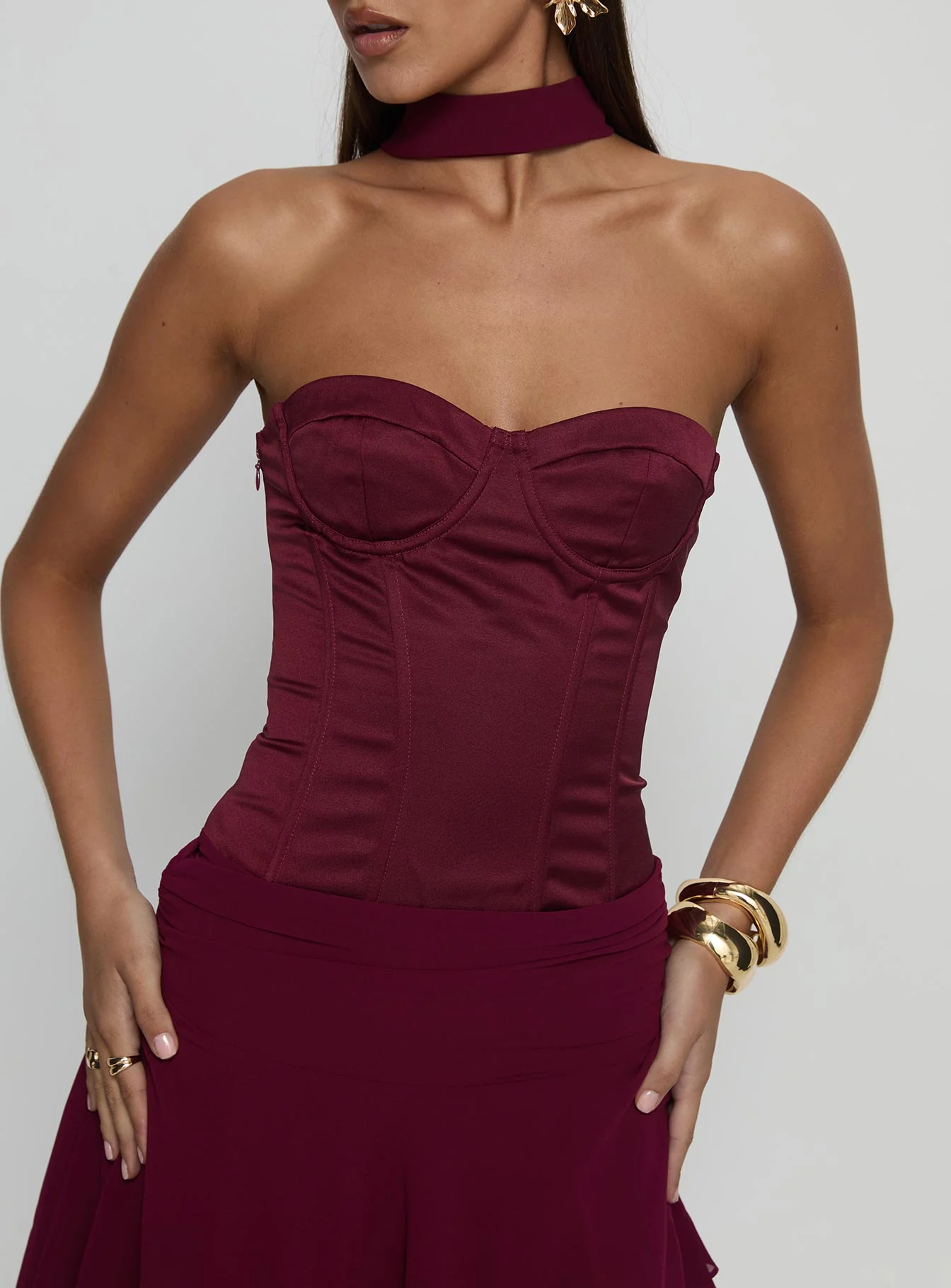 Rhythms Scarf Detail Midi Dress Wine - Image 6