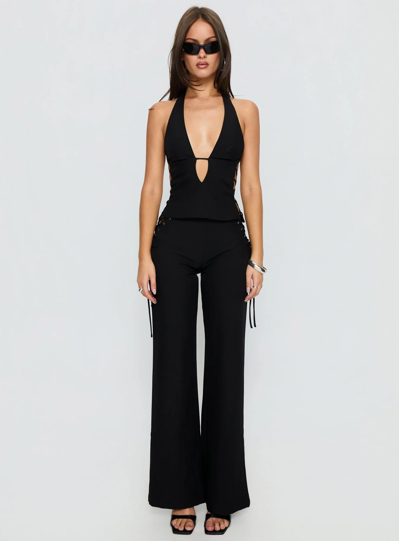 Riane Lace Up Halter Top Black - Image 7