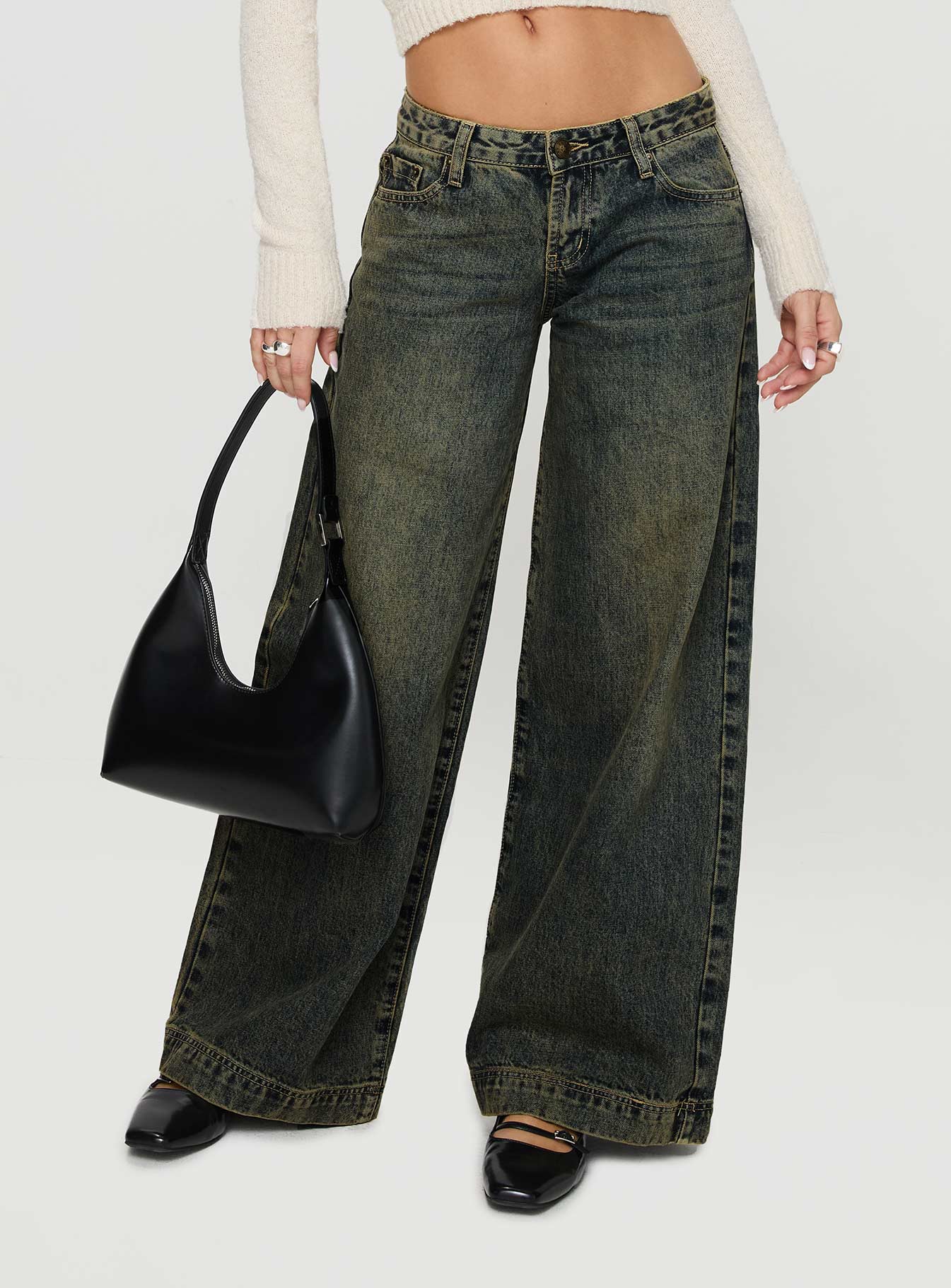 Ribbon Stamp Low Rise Wide Leg Jeans Antique Wash - Image 2