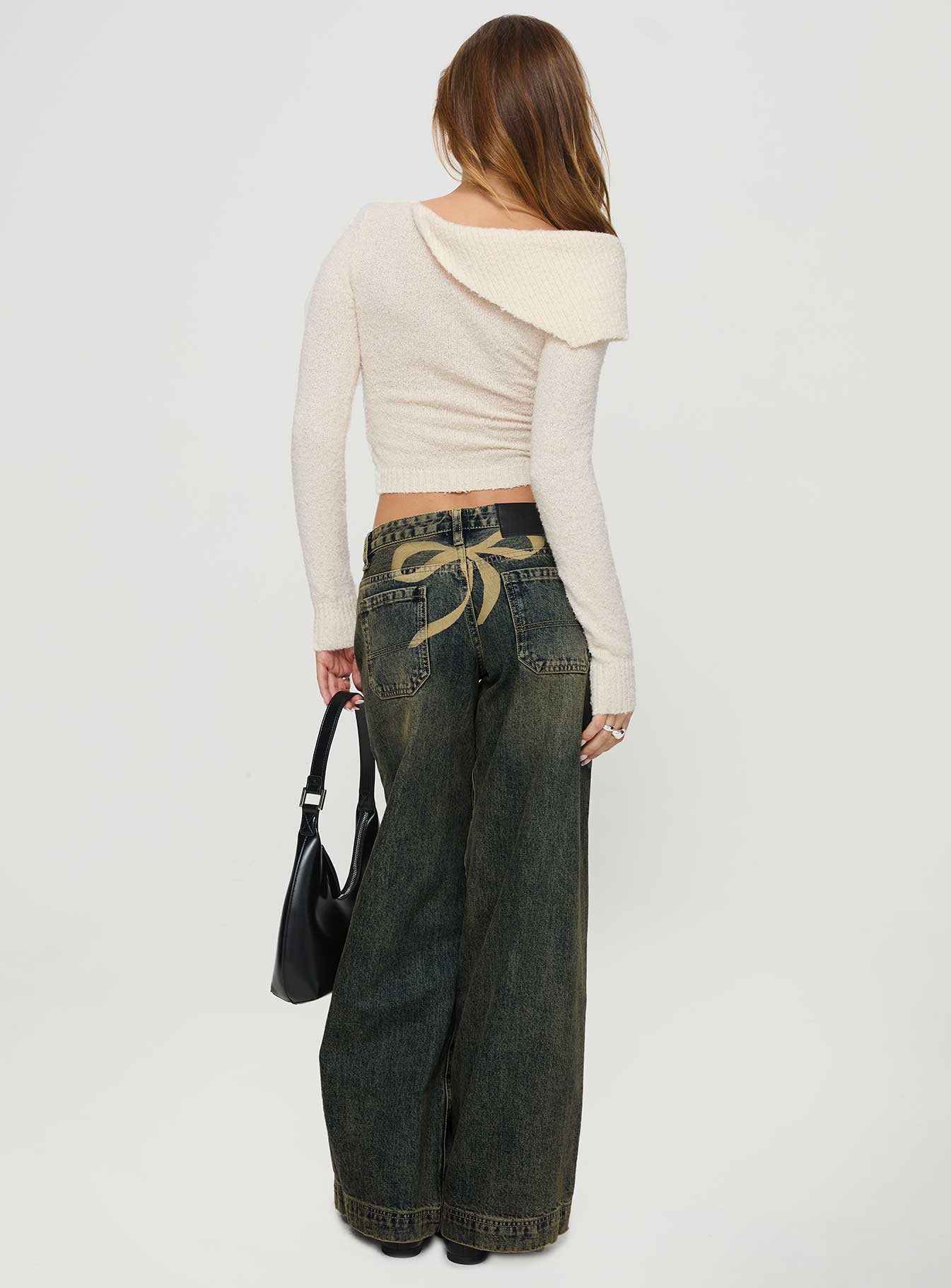 Ribbon Stamp Low Rise Wide Leg Jeans Antique Wash - Image 5