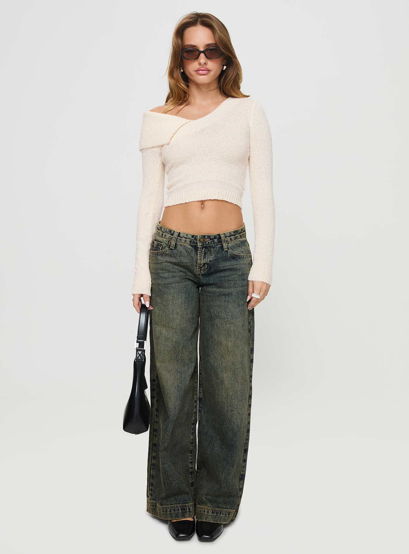 Ribbon Stamp Low Rise Wide Leg Jeans Antique Wash - Image 8