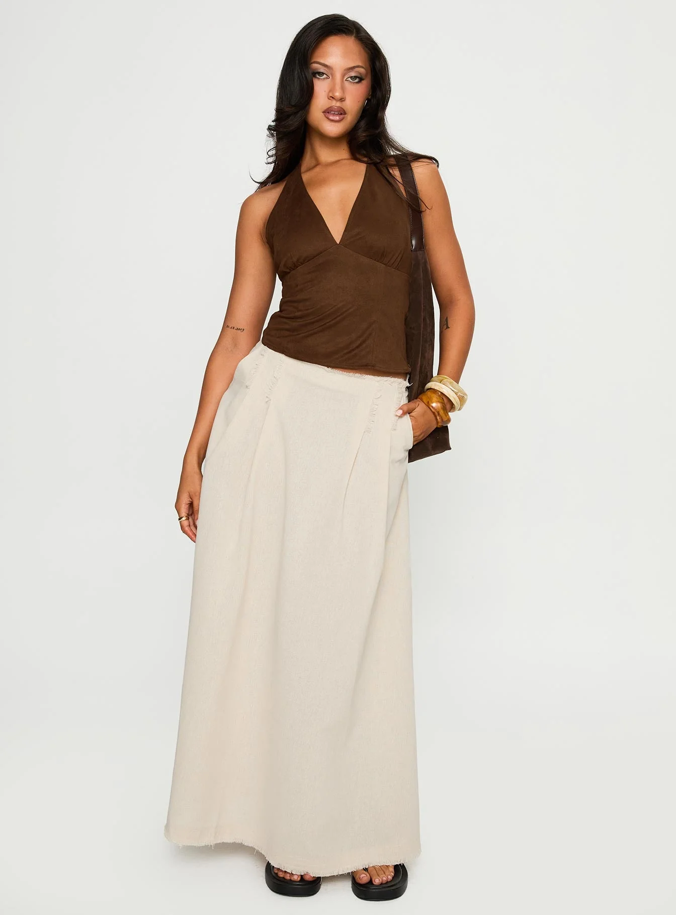 Richness Faux Suede Halter Top Brown - Image 3