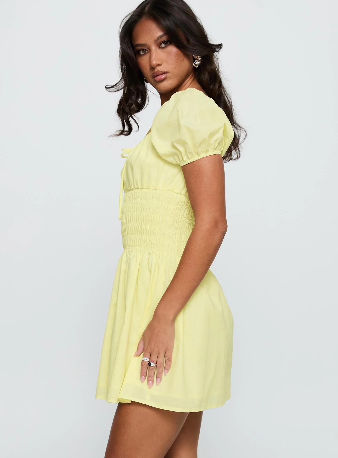 Ricotta Shirred Mini Dress Lemon - Image 3
