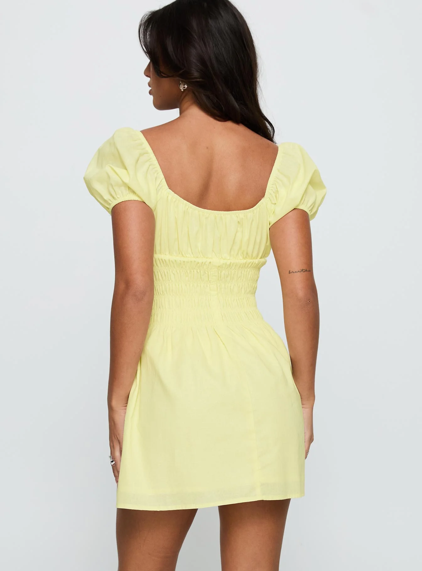 Ricotta Shirred Mini Dress Lemon - Image 4