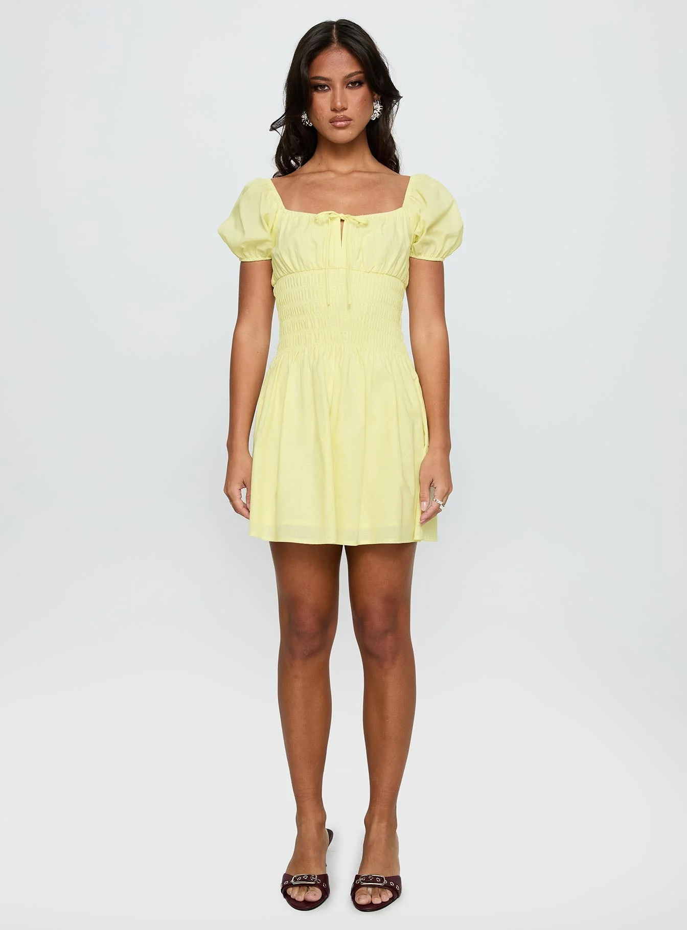 Ricotta Shirred Mini Dress Lemon - Image 6
