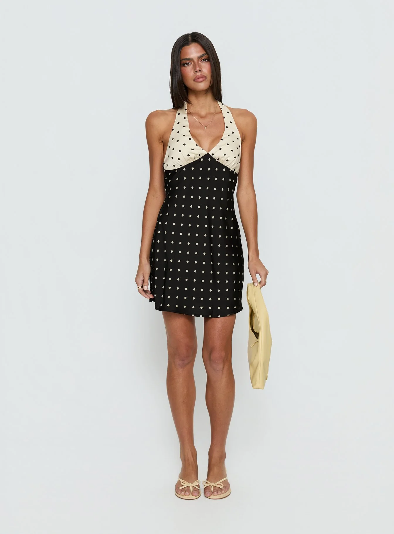 Rihana Halter Mini Dress Polka Dot Splice - Image 3