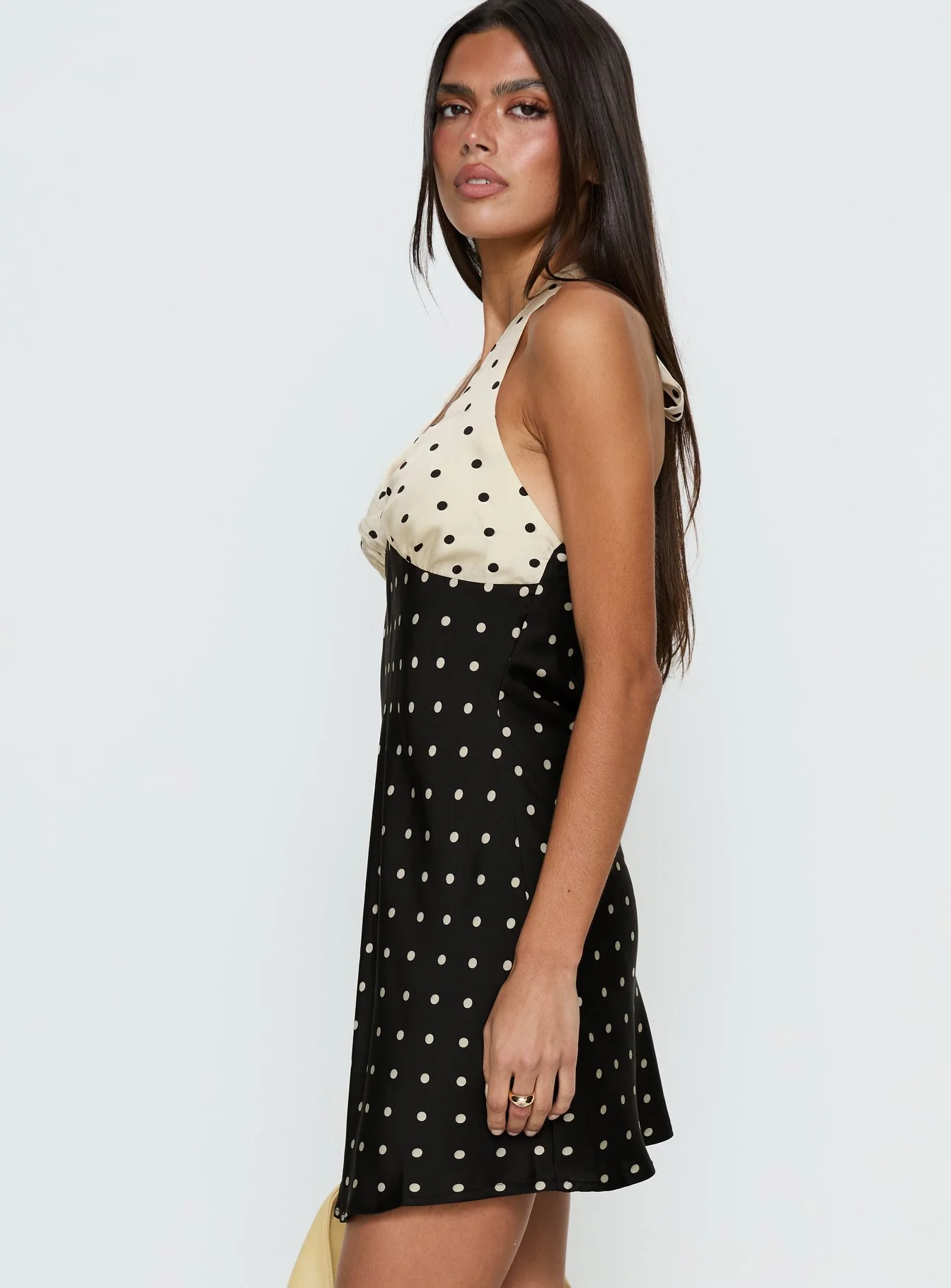 Rihana Halter Mini Dress Polka Dot Splice - Image 4