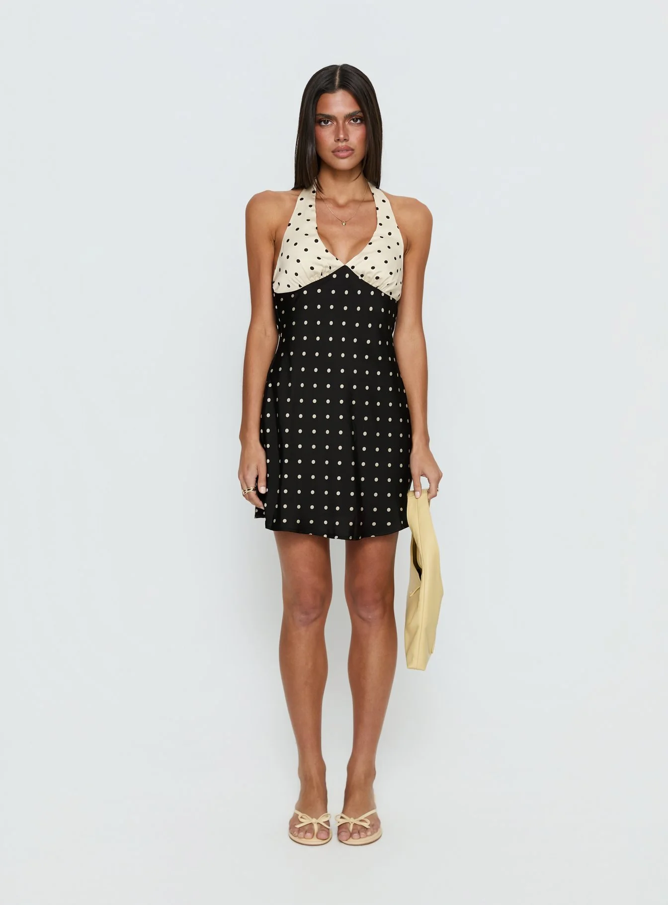 Rihana Halter Mini Dress Polka Dot Splice - Image 7