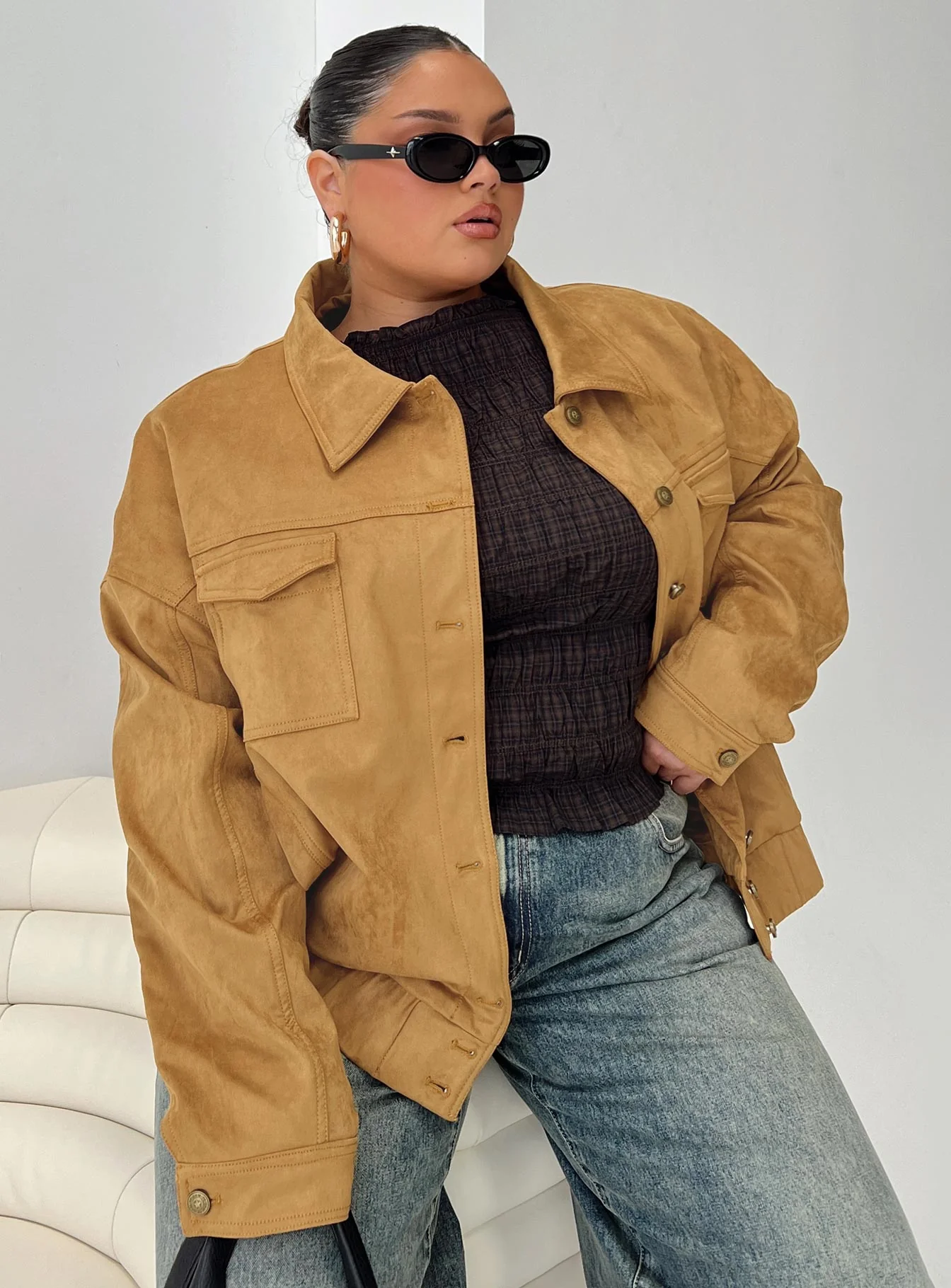 Ristretto Faux Suede Bomber Brown - Image 12