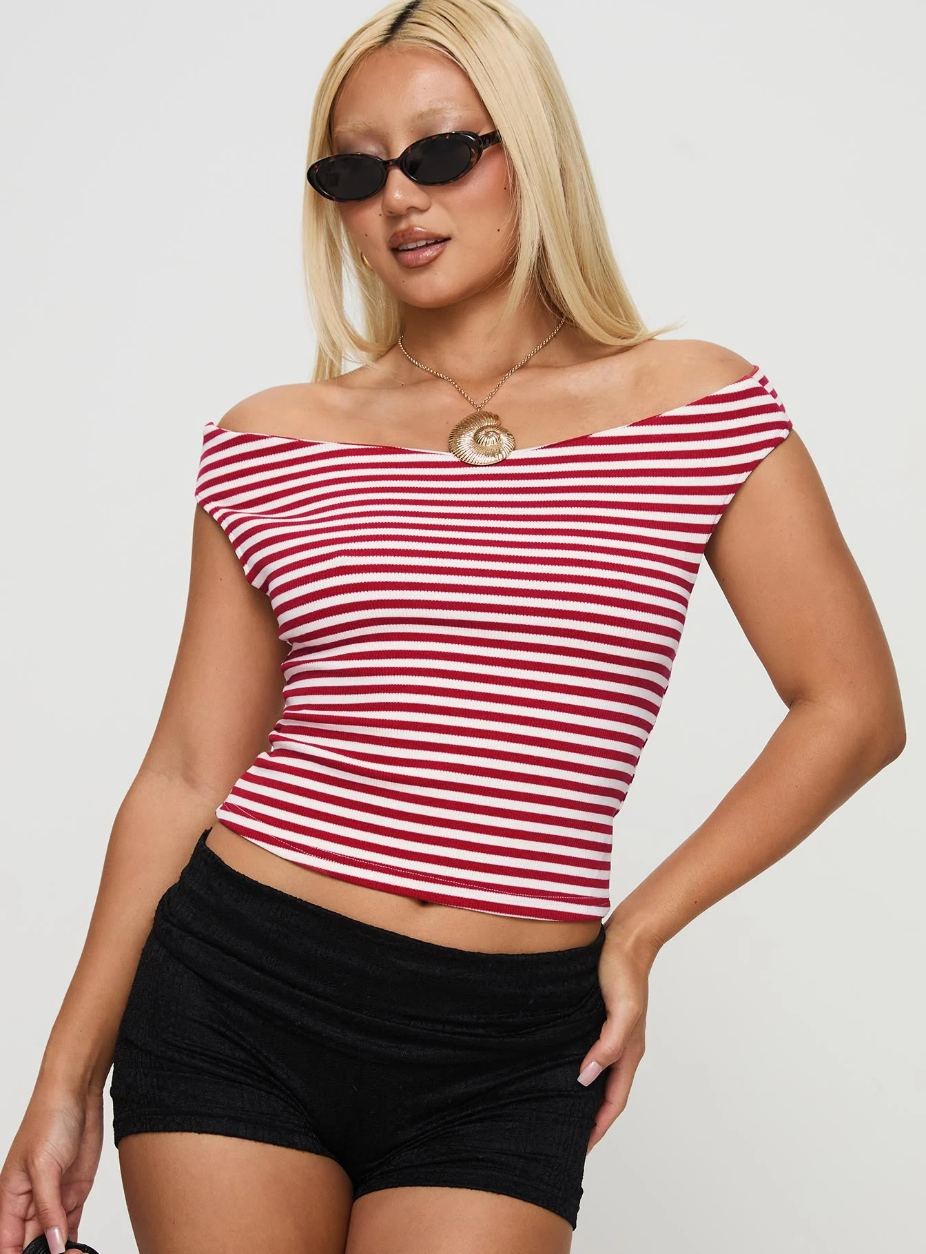 Rizzie Off The Shoulder Top Red Stripe - Image 2
