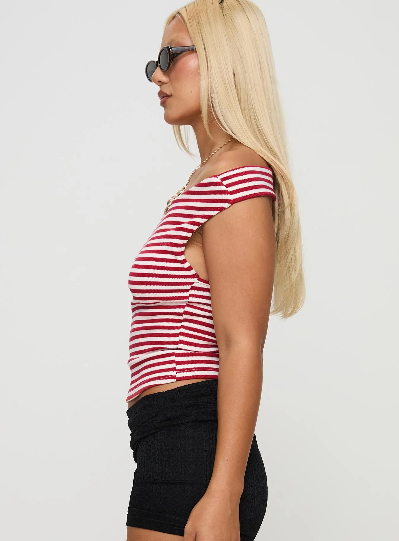 Rizzie Off The Shoulder Top Red Stripe - Image 4