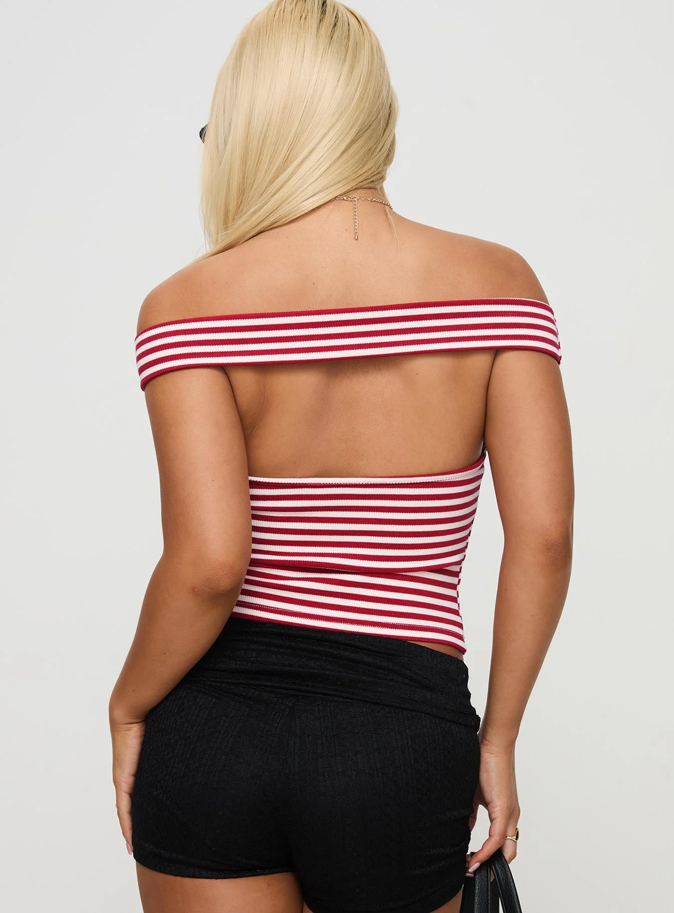 Rizzie Off The Shoulder Top Red Stripe - Image 5