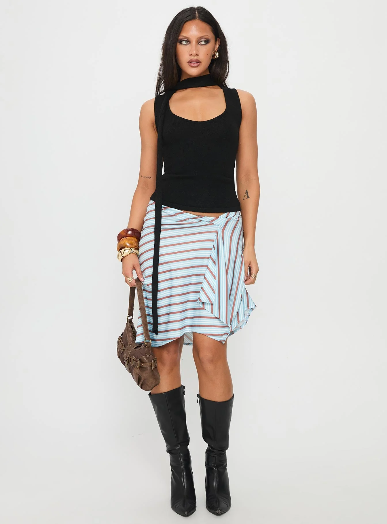 Roana Reversible Scarf Tie Knit Top Black - Image 3