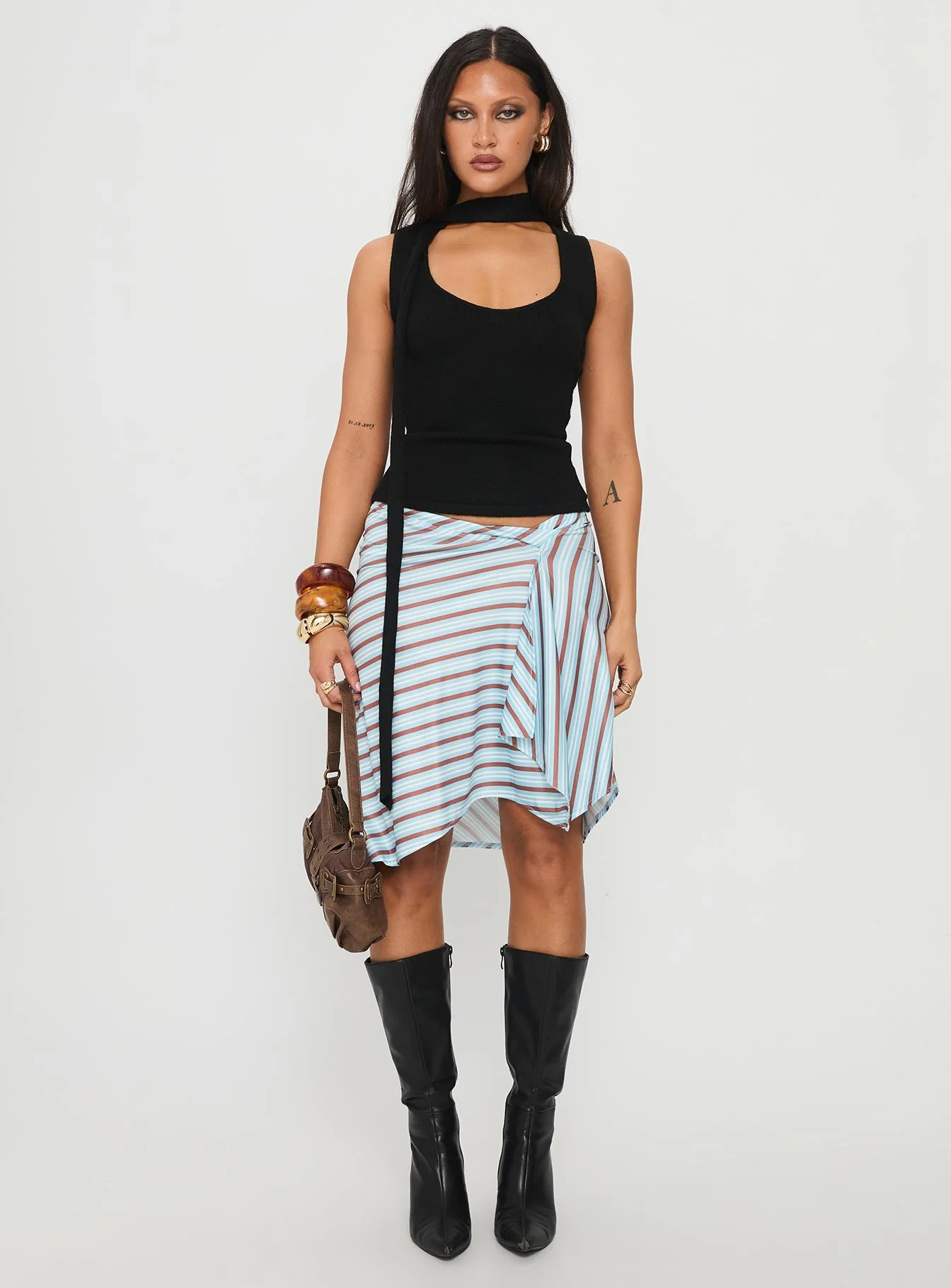 Roana Reversible Scarf Tie Knit Top Black - Image 7