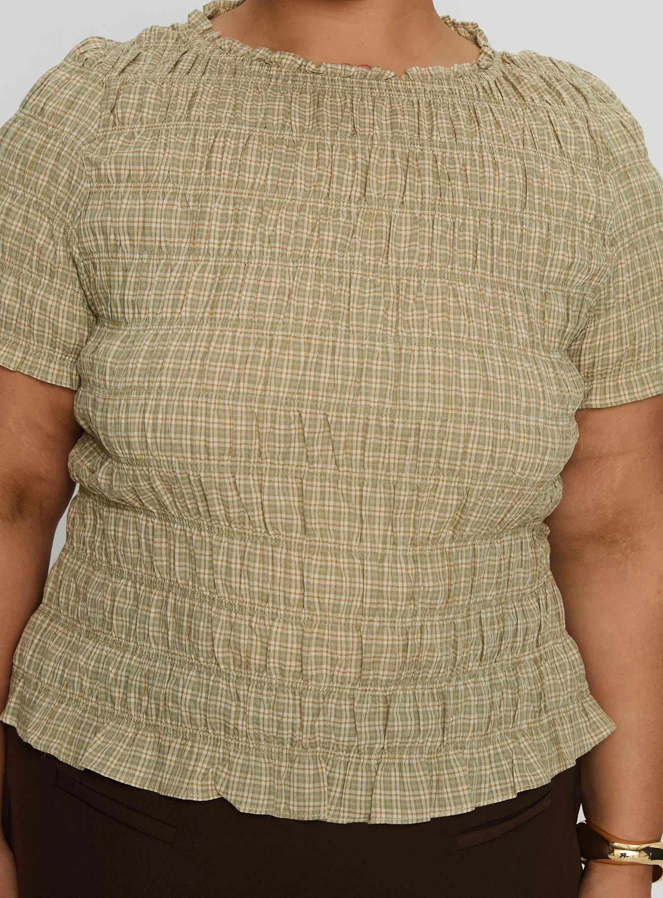Romelle Shirred Top Green / Brown Plaid Curve - Image 6