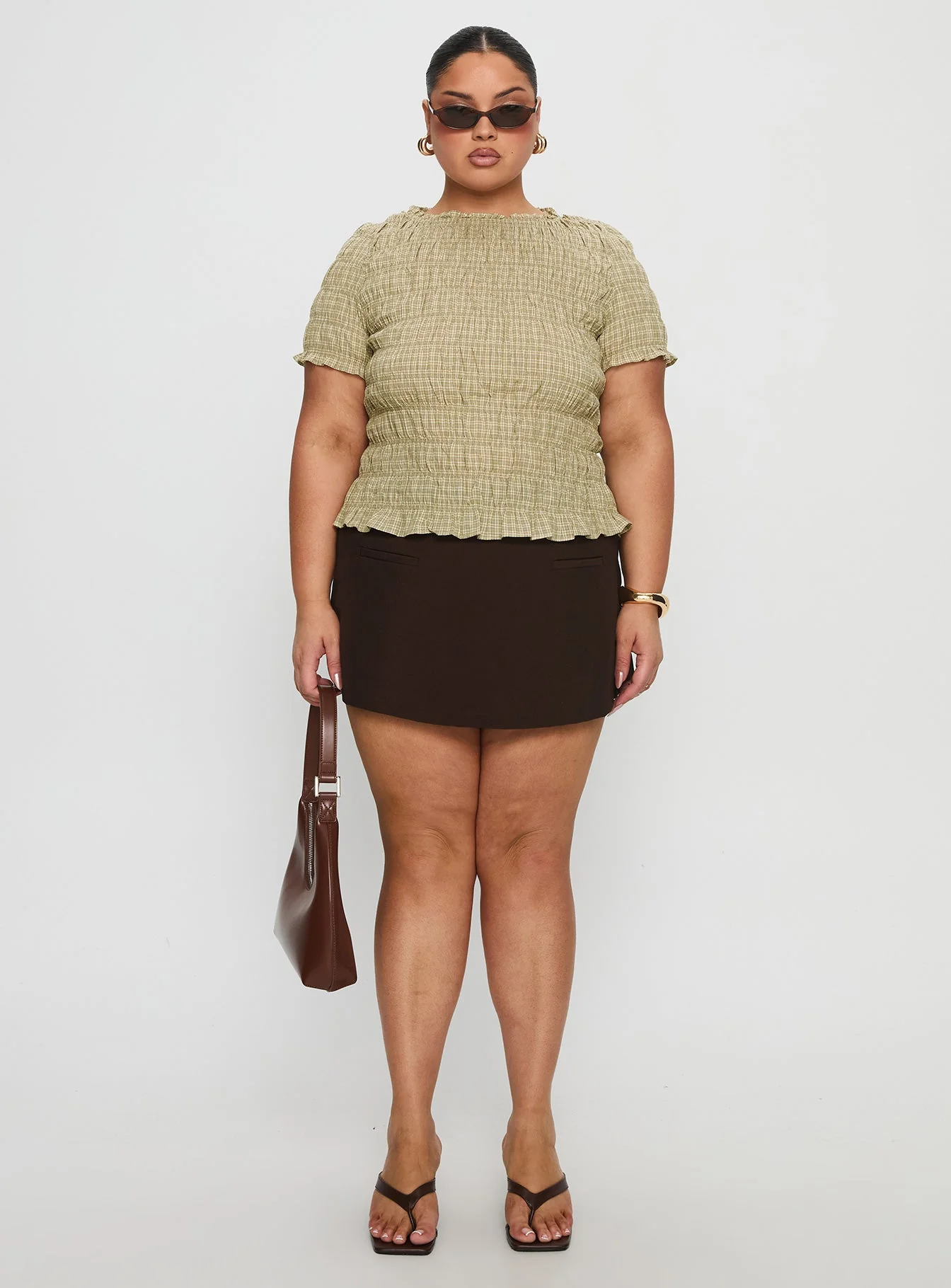 Romelle Shirred Top Green / Brown Plaid Curve - Image 7