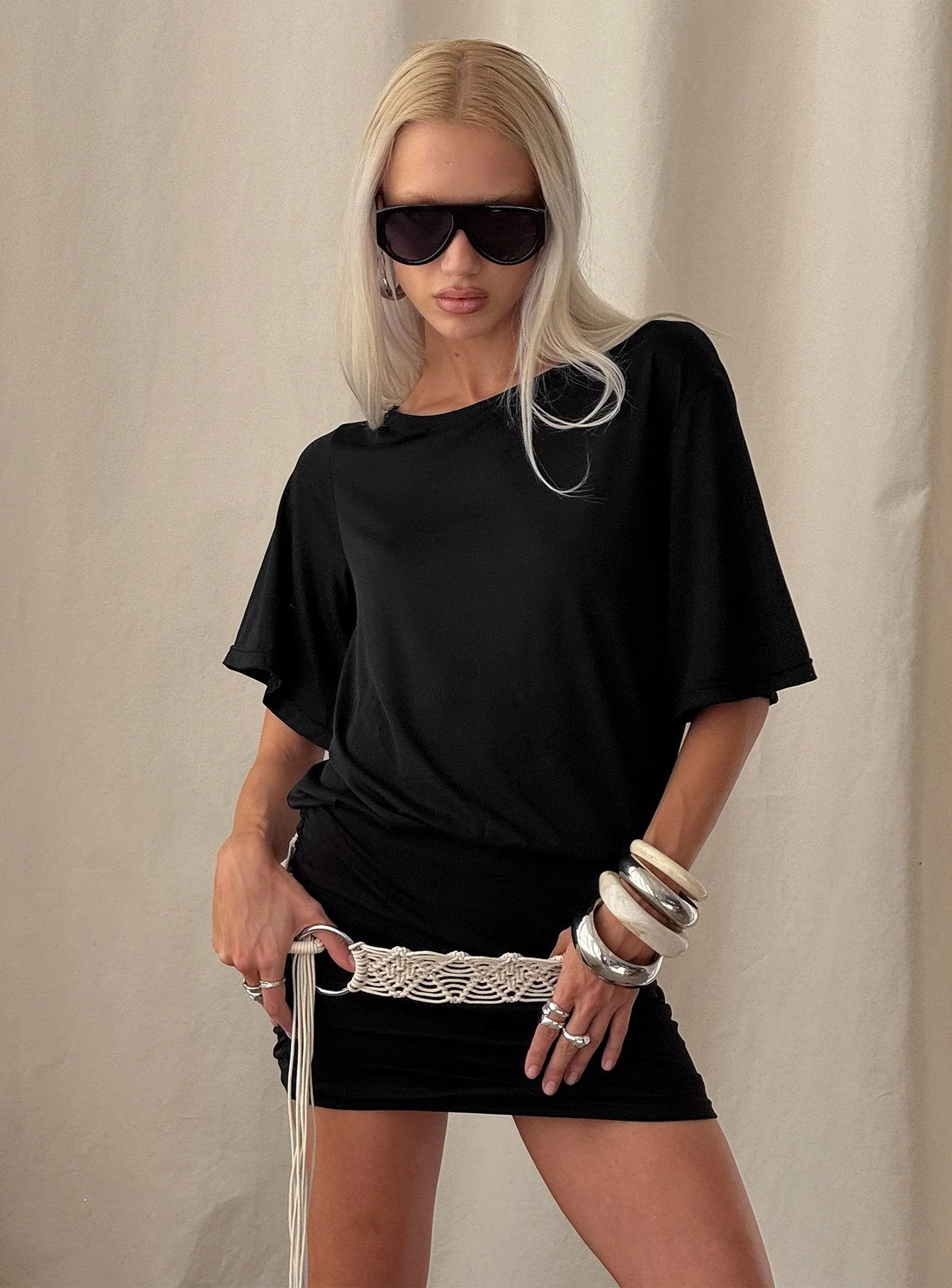 Romma Backless Slouchy Mini Dress Black - Image 8