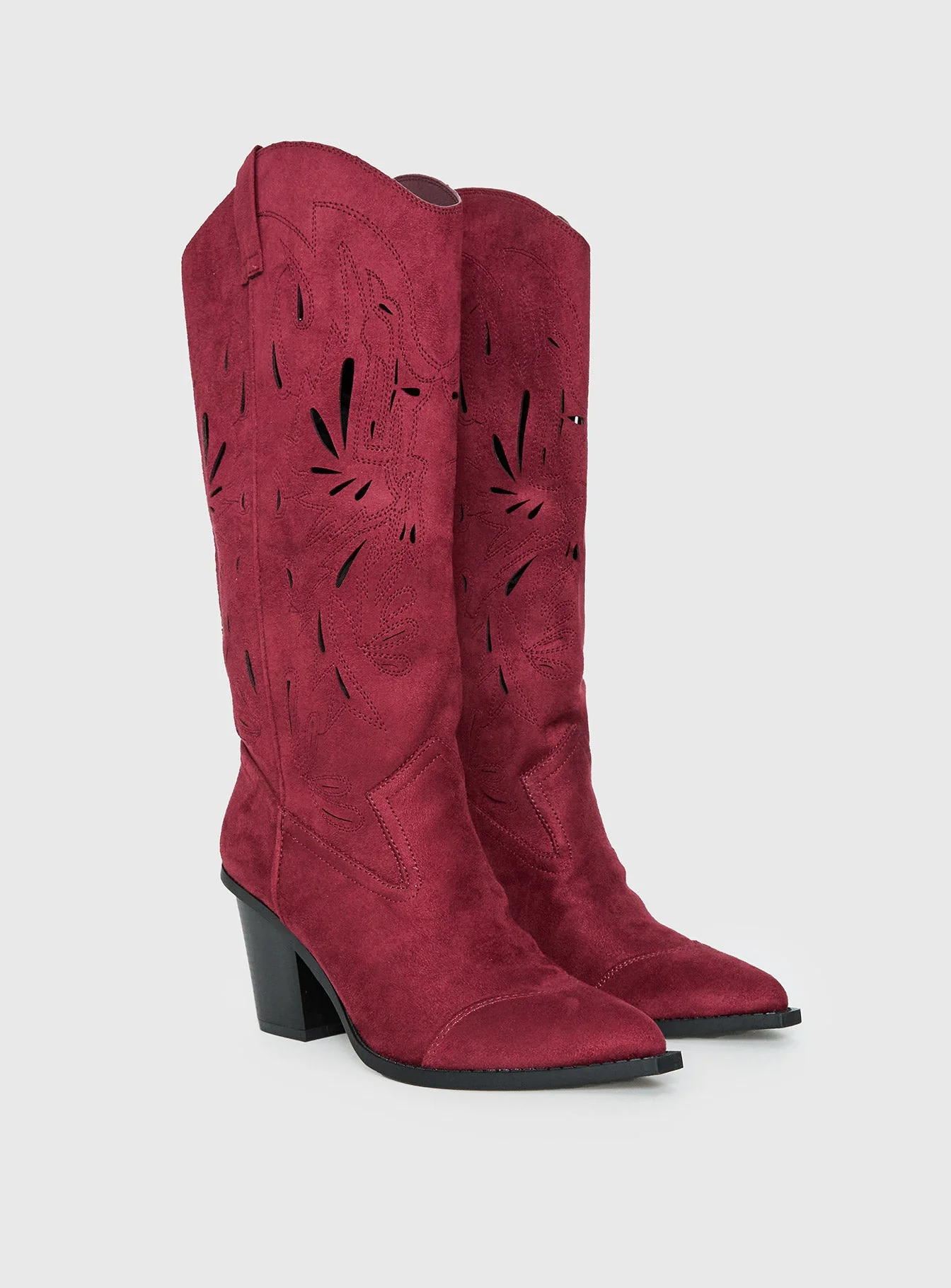 Ronso Faux Suede Cowboy Boots Burgundy - Image 2