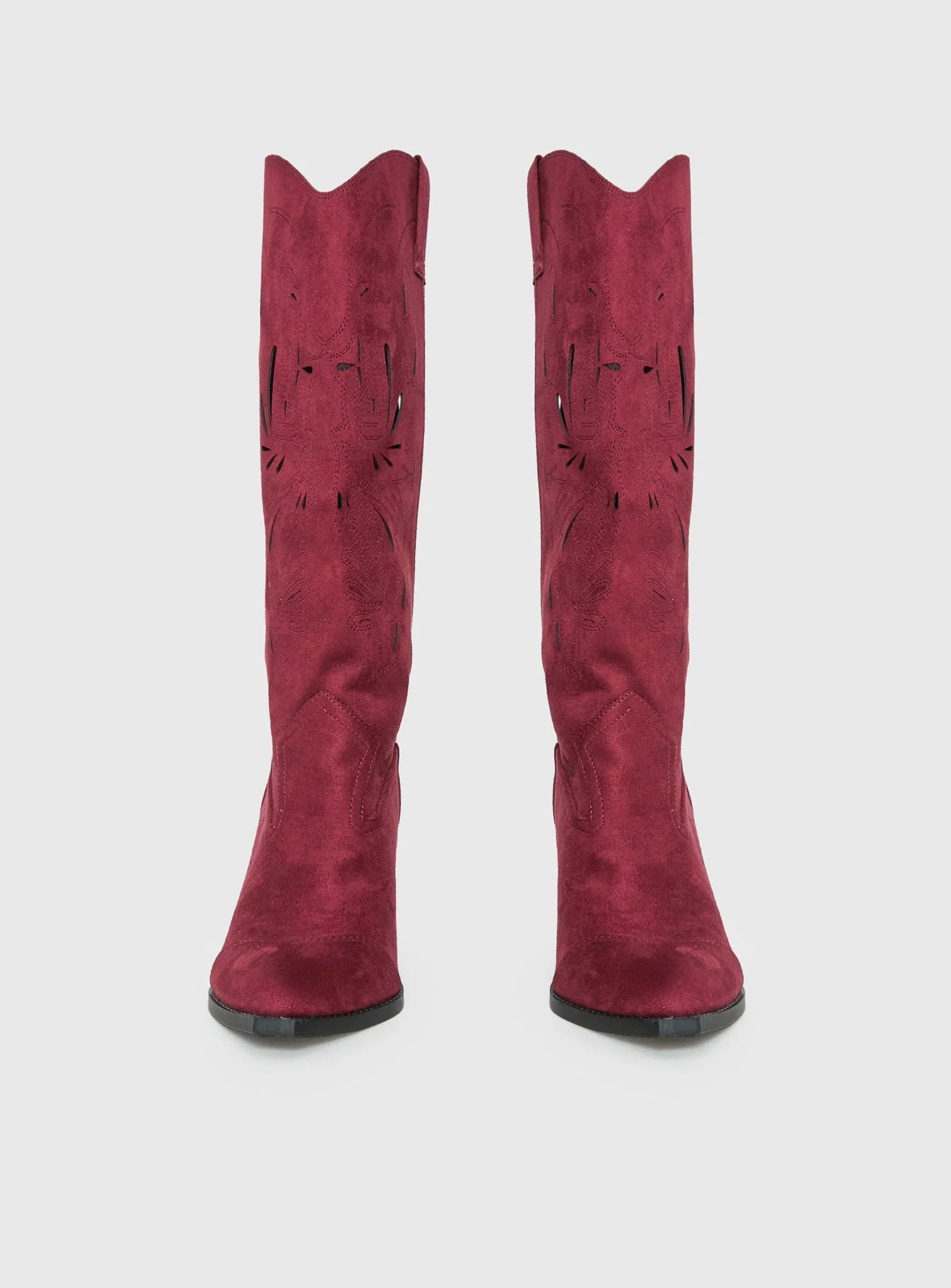 Ronso Faux Suede Cowboy Boots Burgundy - Image 3