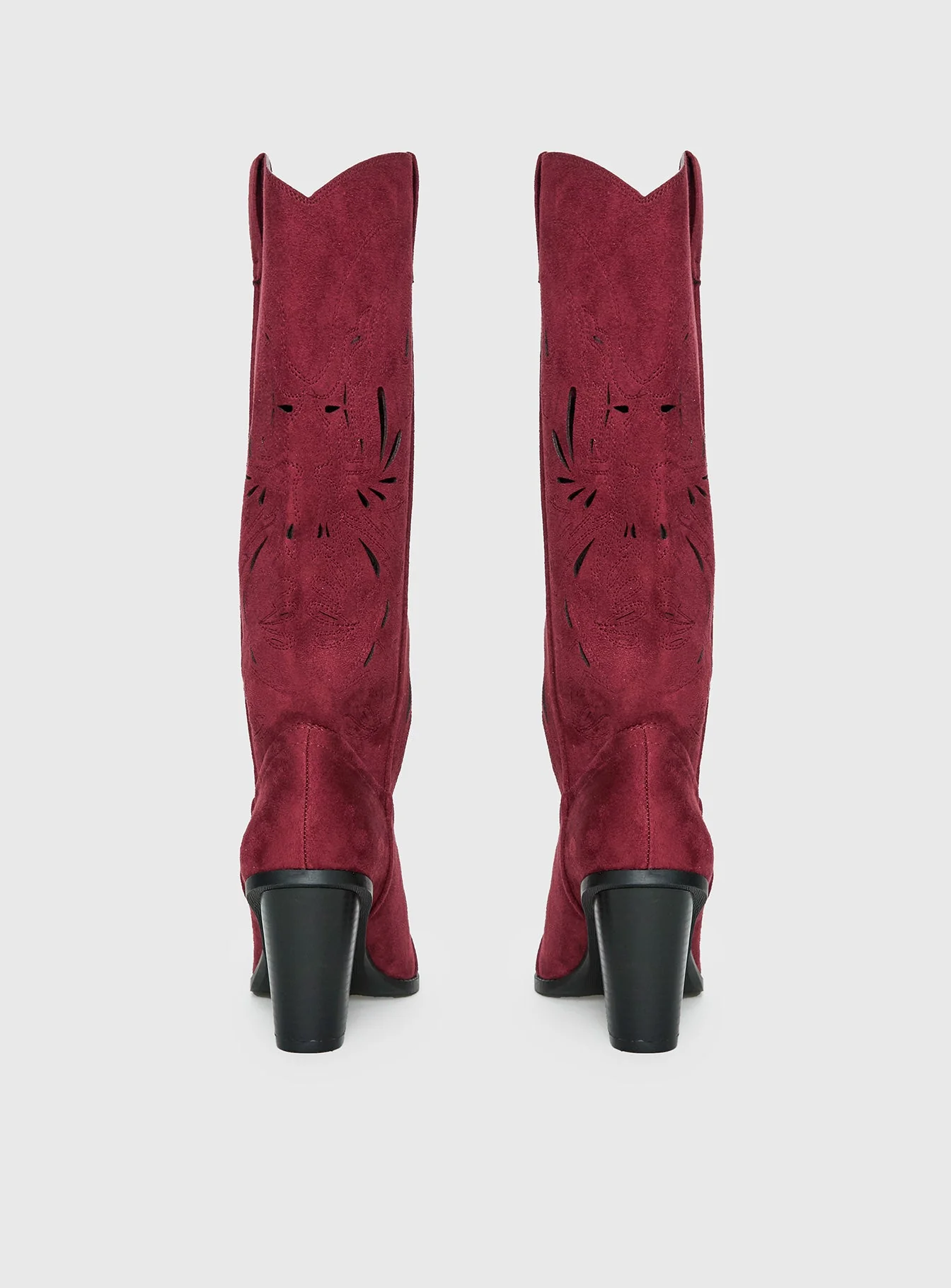 Ronso Faux Suede Cowboy Boots Burgundy - Image 4