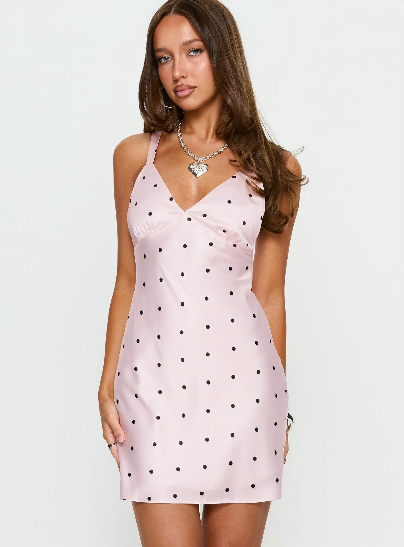 Rosabelle Satin Mini Dress Pink Polka Dot - Image 2