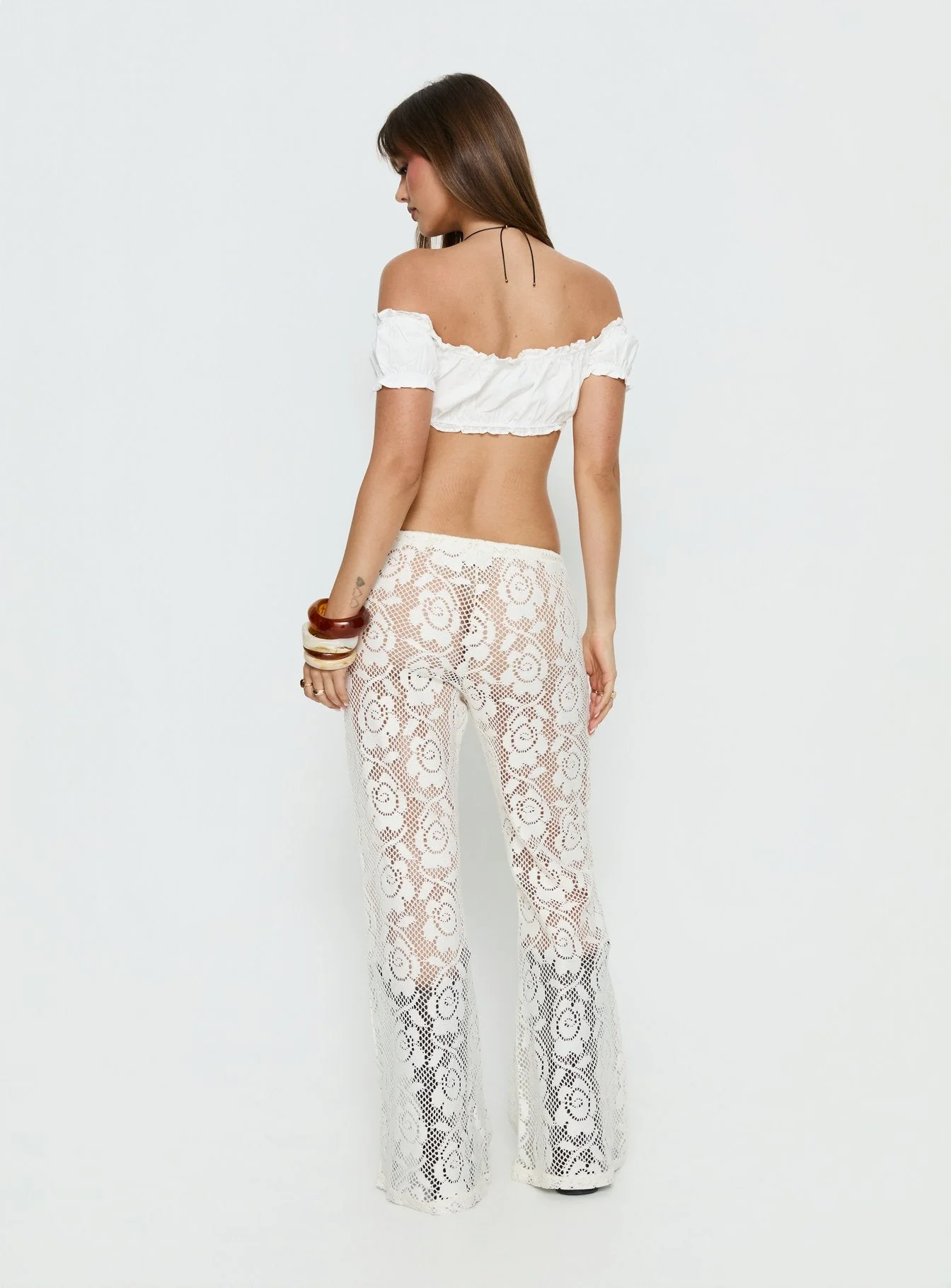 Rosadonna Lace Flare Pants Cream - Image 5