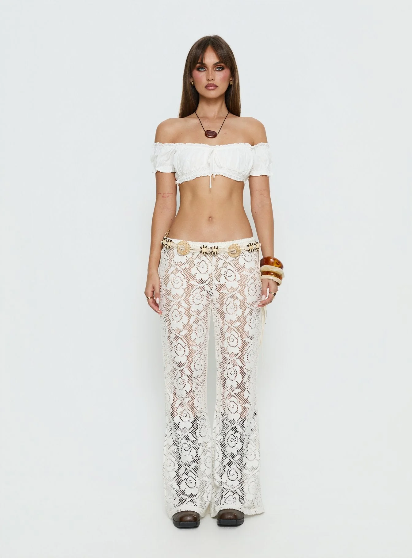 Rosadonna Lace Flare Pants Cream - Image 7
