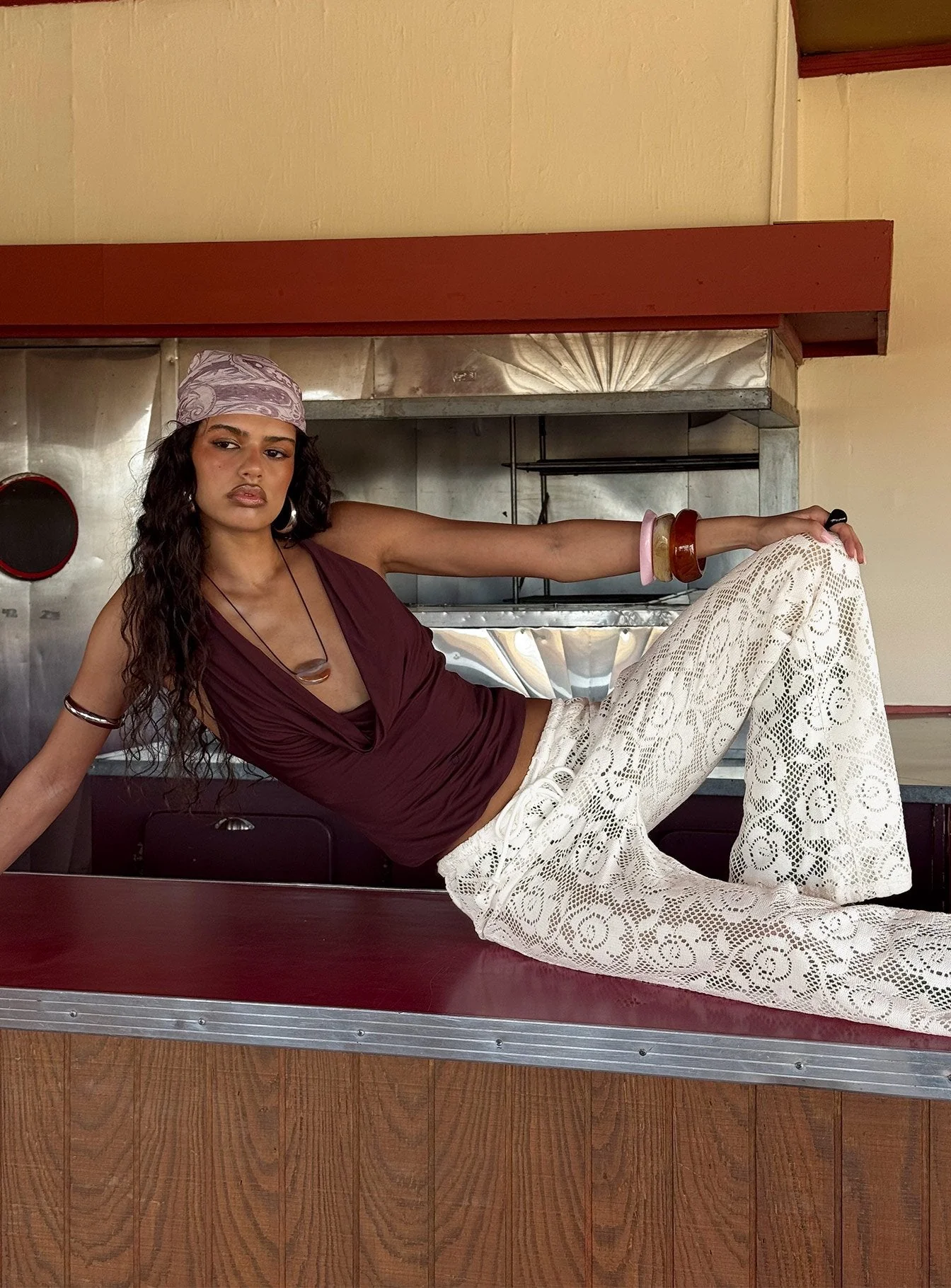 Rosadonna Lace Flare Pants Cream - Image 8