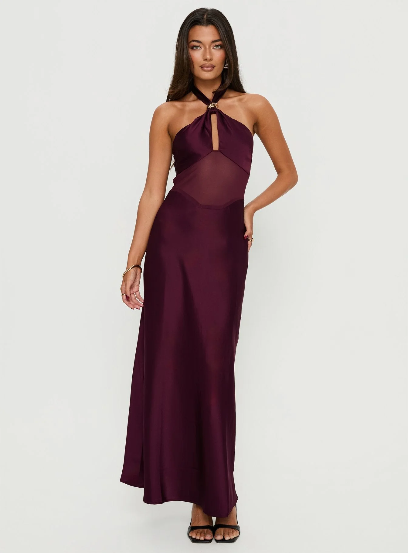 Rosario Halter Sheer Maxi Dress Plum - Image 2