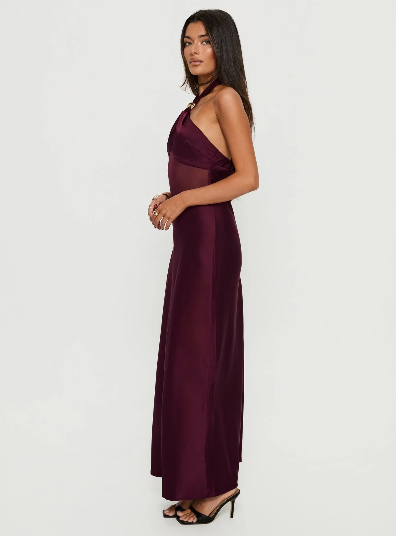 Rosario Halter Sheer Maxi Dress Plum - Image 3