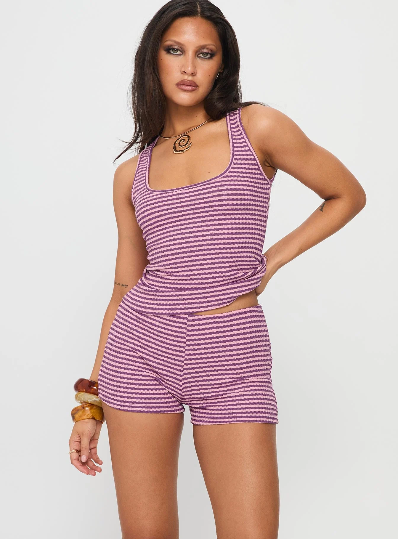 Roseblush Textured Tank Set Pink / Purple Stripe - Image 2
